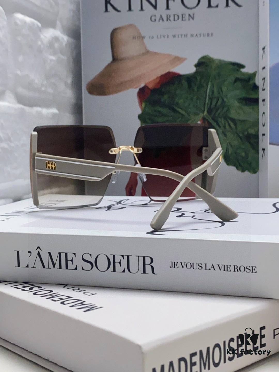 Dior 2025 New Large Frame Women's Sunglasses, Square-Cut Rimless UV-Protective Vacation Sunglasses