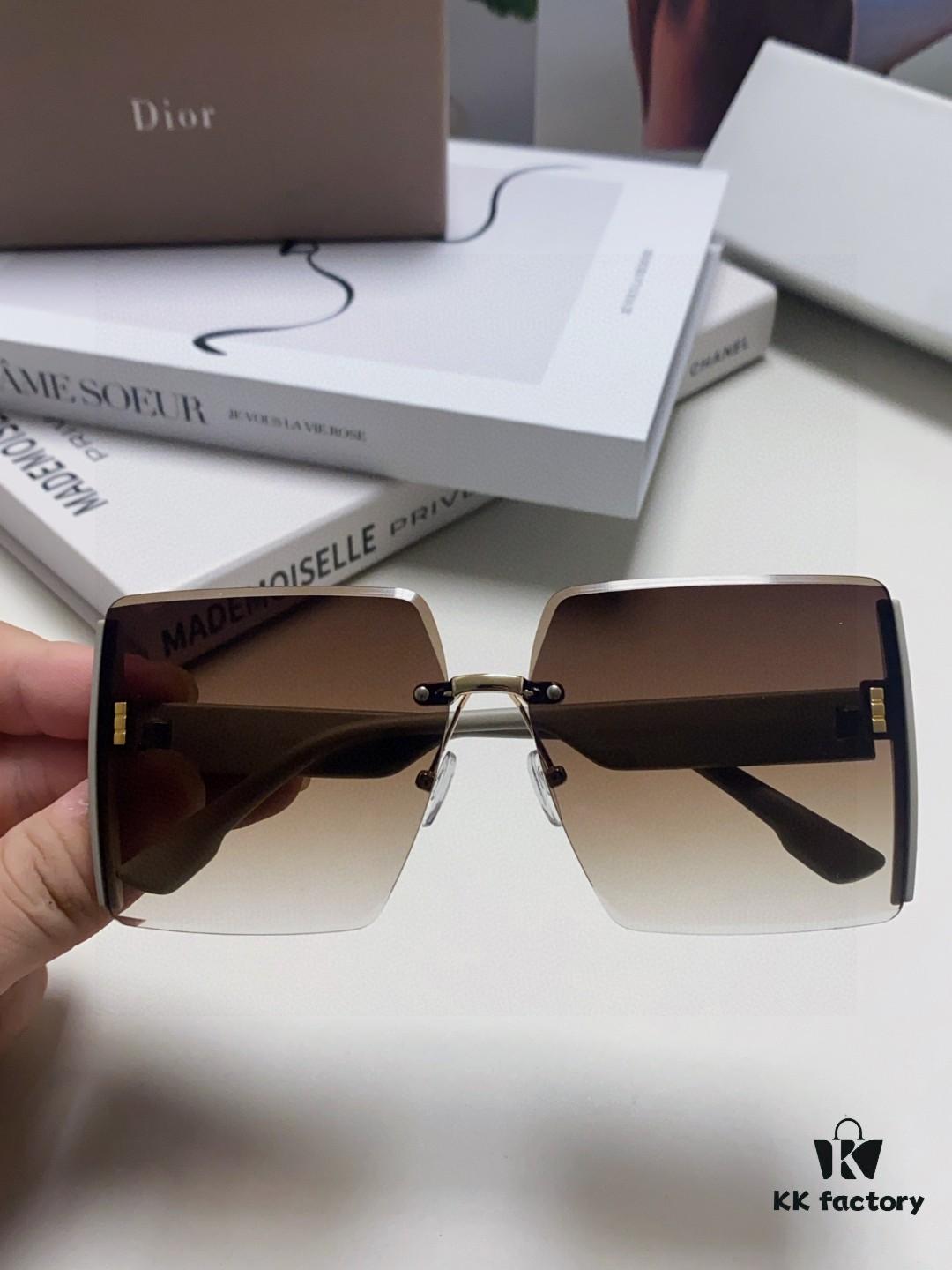 Dior 2025 New Large Frame Women's Sunglasses, Square-Cut Rimless UV-Protective Vacation Sunglasses