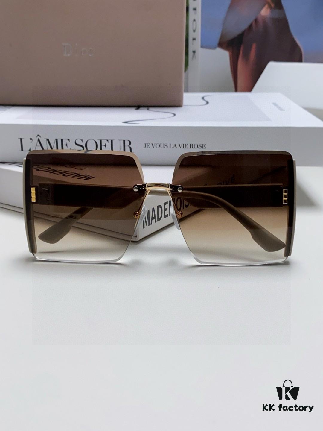 Dior 2025 New Large Frame Women's Sunglasses, Square-Cut Rimless UV-Protective Vacation Sunglasses