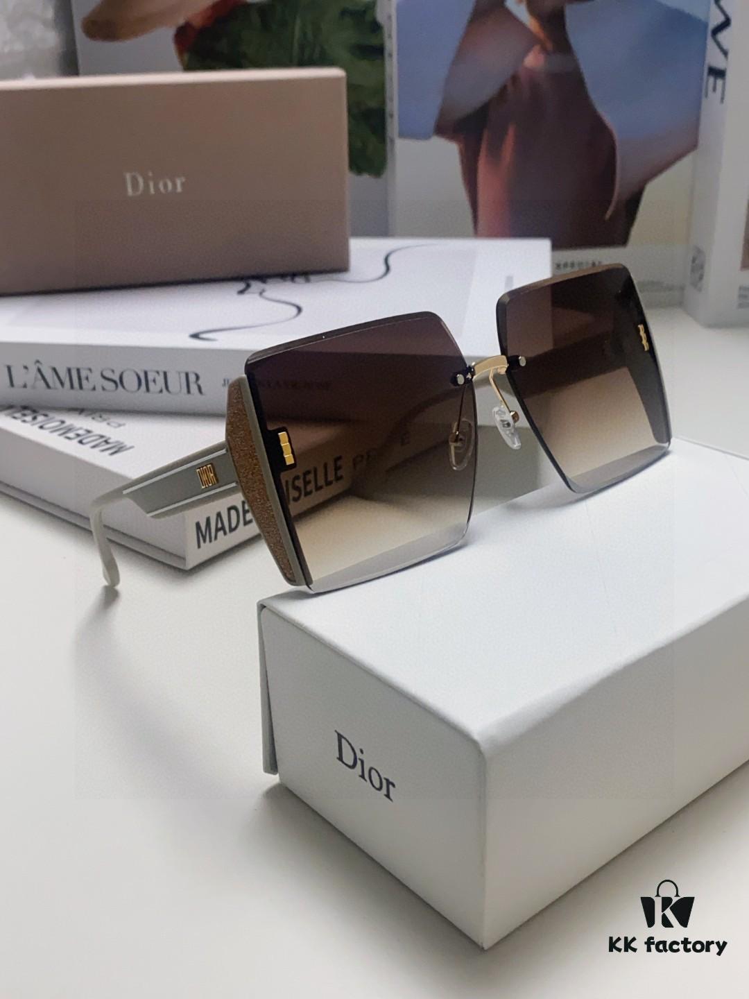 Dior 2025 New Large Frame Women's Sunglasses, Square-Cut Rimless UV-Protective Vacation Sunglasses