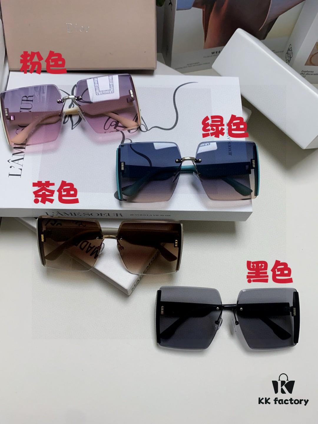 Dior 2025 New Large Frame Women's Sunglasses, Square-Cut Rimless UV-Protective Vacation Sunglasses