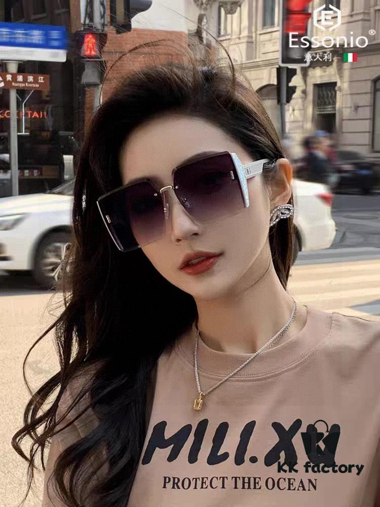 Dior 2025 New Large Frame Women's Sunglasses, Square Edged Frameless UV-Protective Vacation Sunglasses