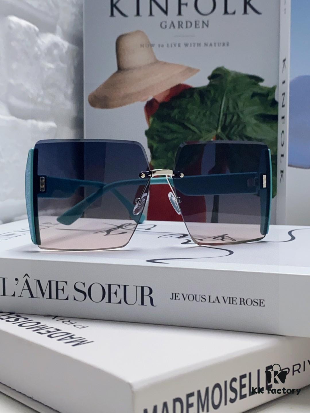 Dior 2025 New Large Frame Women's Sunglasses, Square Edged Frameless UV-Protective Vacation Sunglasses