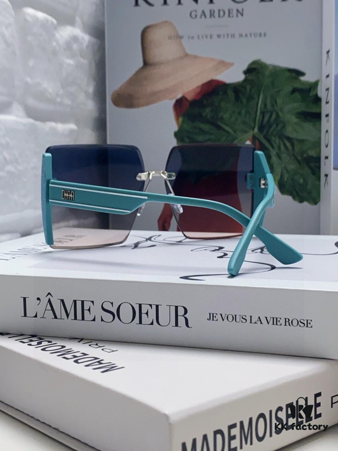 Dior 2025 New Large Frame Women's Sunglasses, Square Edged Frameless UV-Protective Vacation Sunglasses