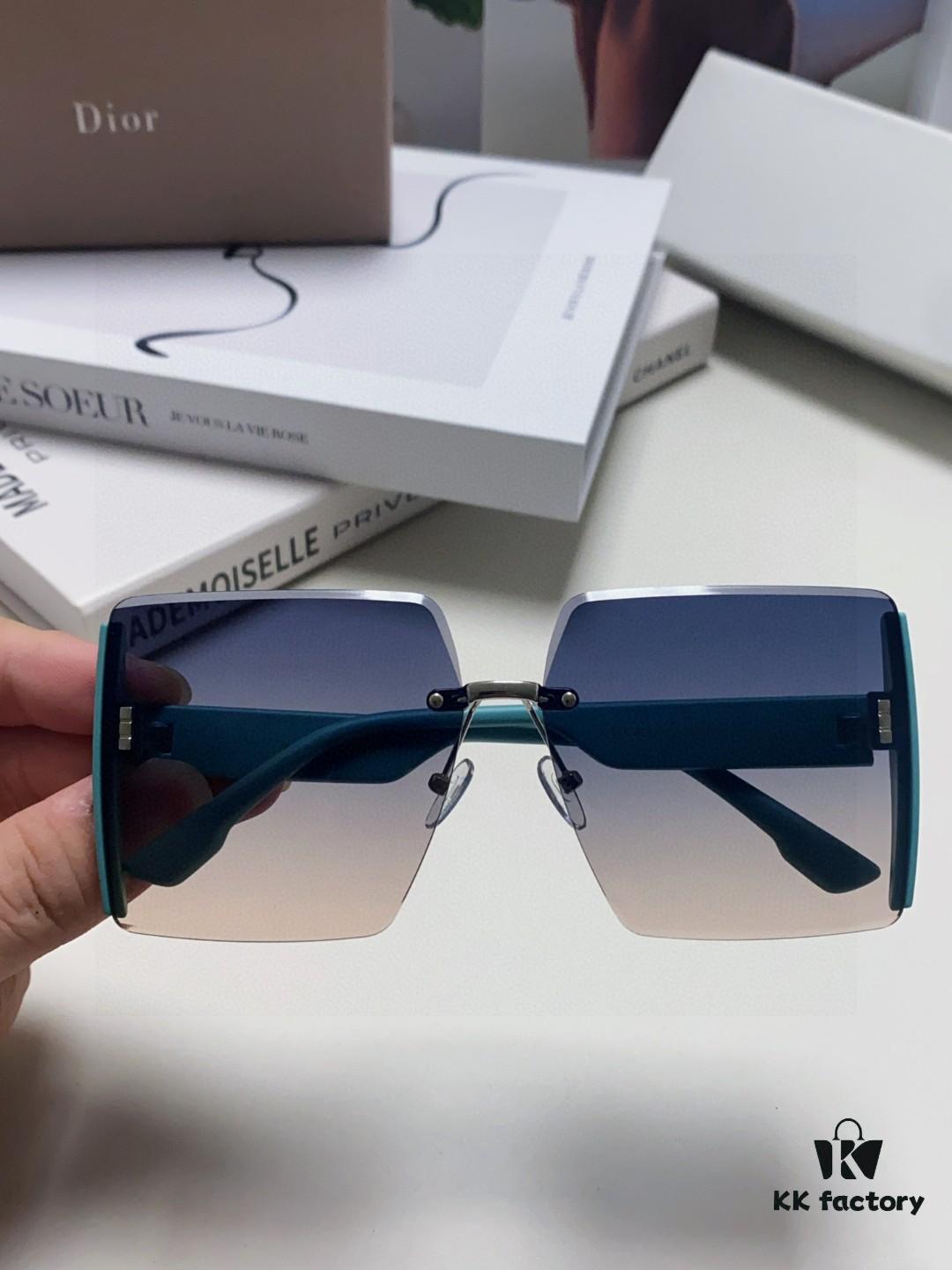 Dior 2025 New Large Frame Women's Sunglasses, Square Edged Frameless UV-Protective Vacation Sunglasses