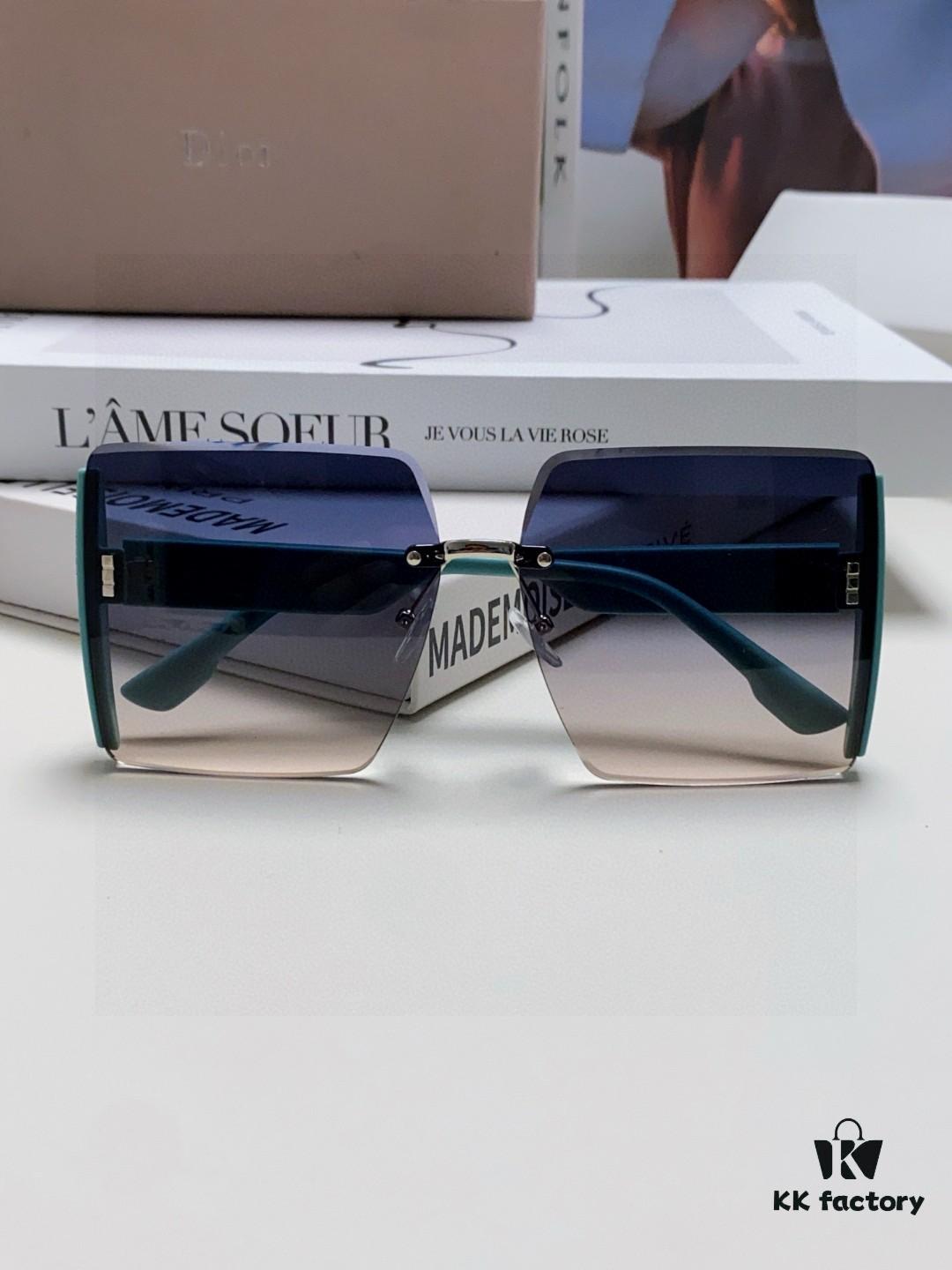 Dior 2025 New Large Frame Women's Sunglasses, Square Edged Frameless UV-Protective Vacation Sunglasses