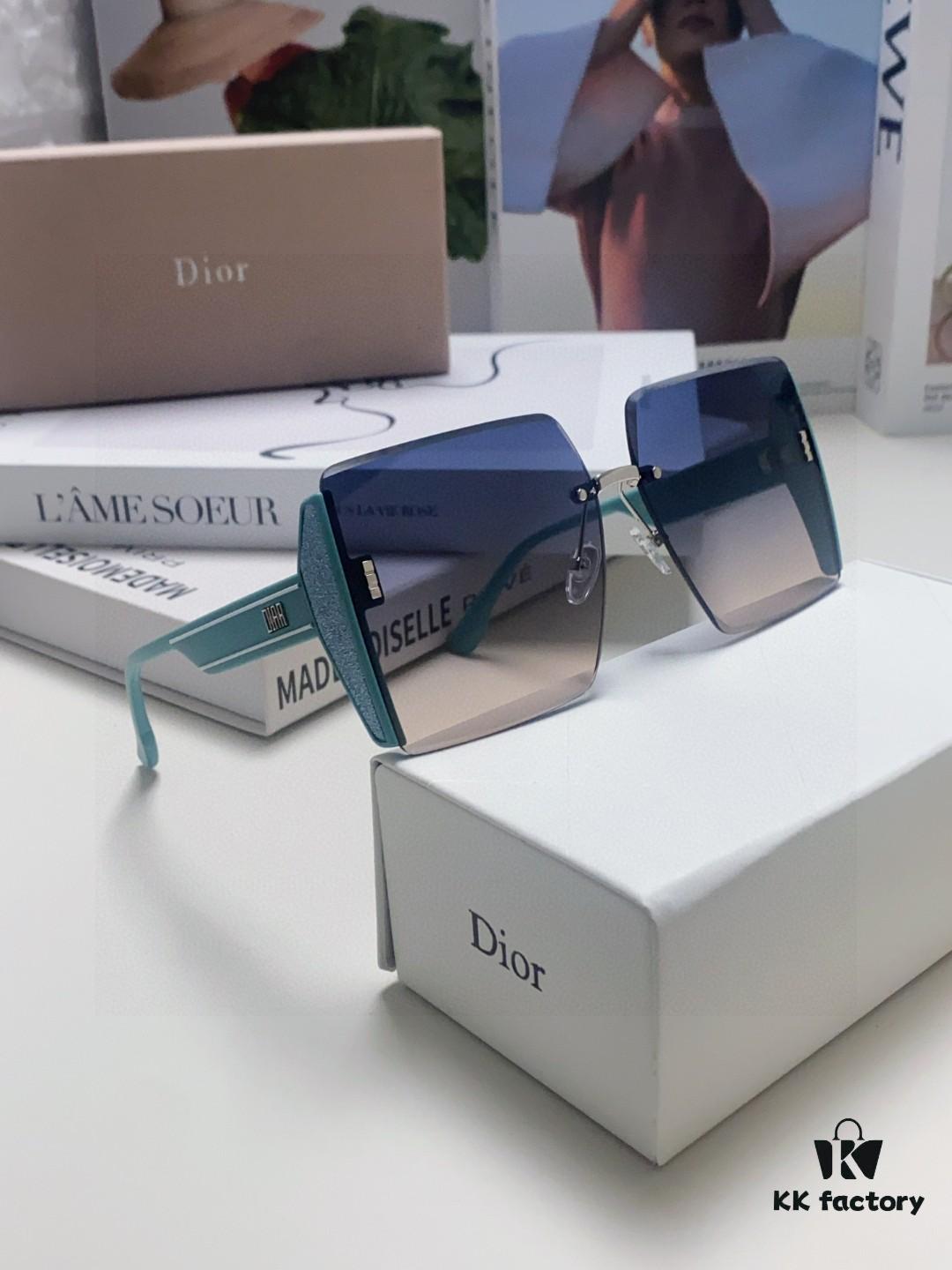 Dior 2025 New Large Frame Women's Sunglasses, Square Edged Frameless UV-Protective Vacation Sunglasses