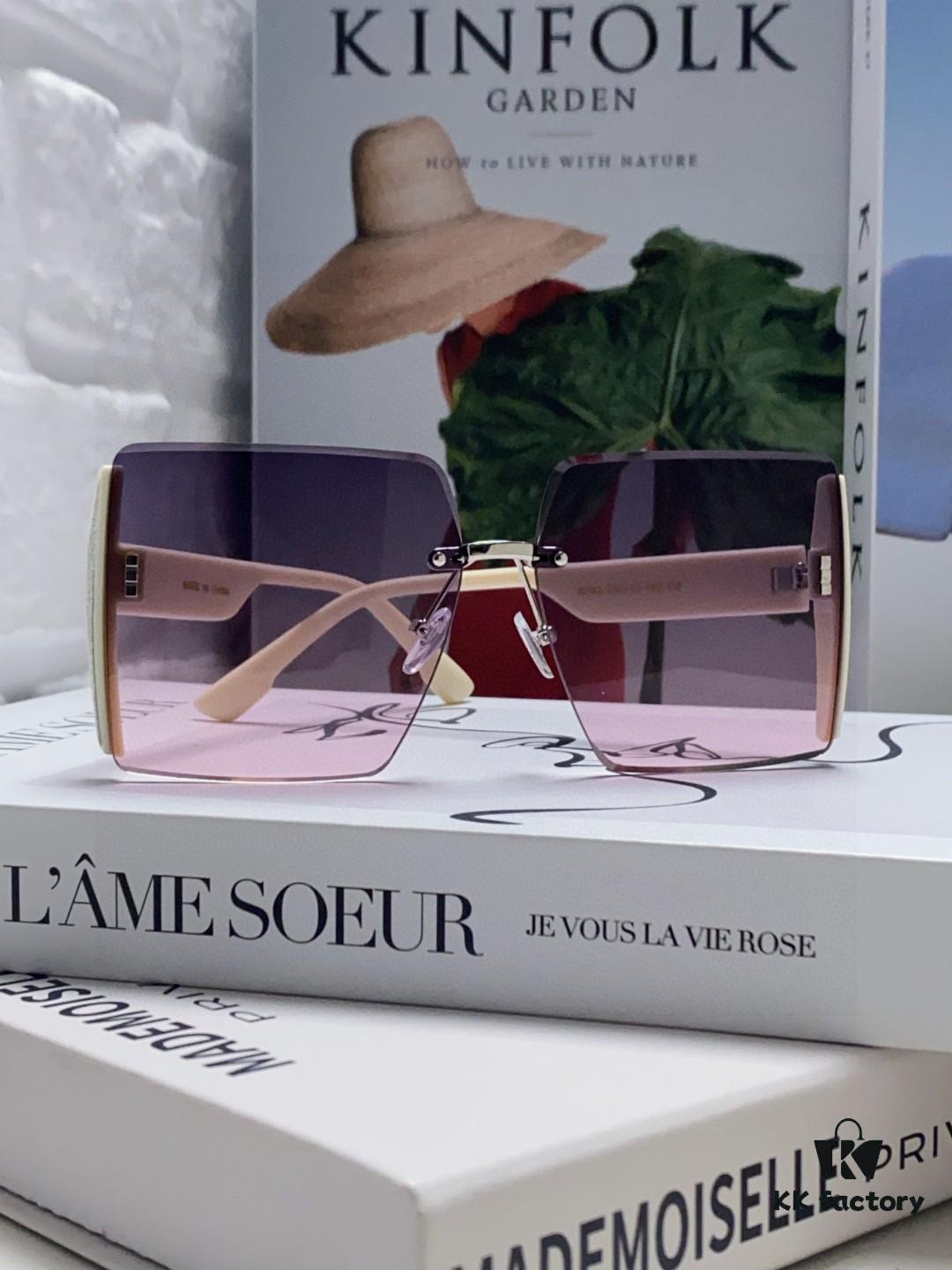 Dior 2025 New Large Frame Women's Sunglasses, Square Edged Rimless UV-Protective Vacation Sunglasses