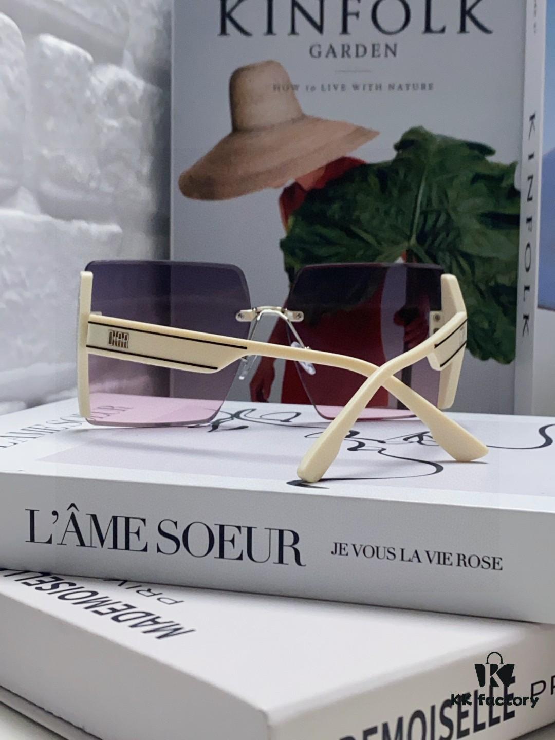 Dior 2025 New Large Frame Women's Sunglasses, Square Edged Rimless UV-Protective Vacation Sunglasses