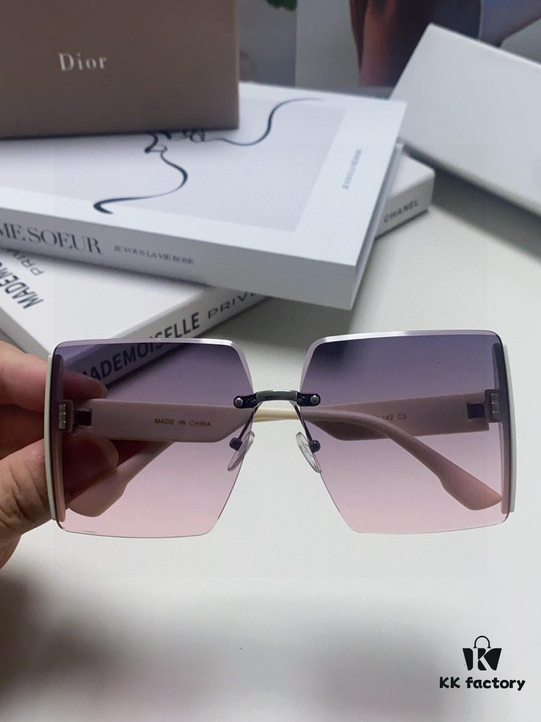 Dior 2025 New Large Frame Women's Sunglasses, Square Edged Rimless UV-Protective Vacation Sunglasses