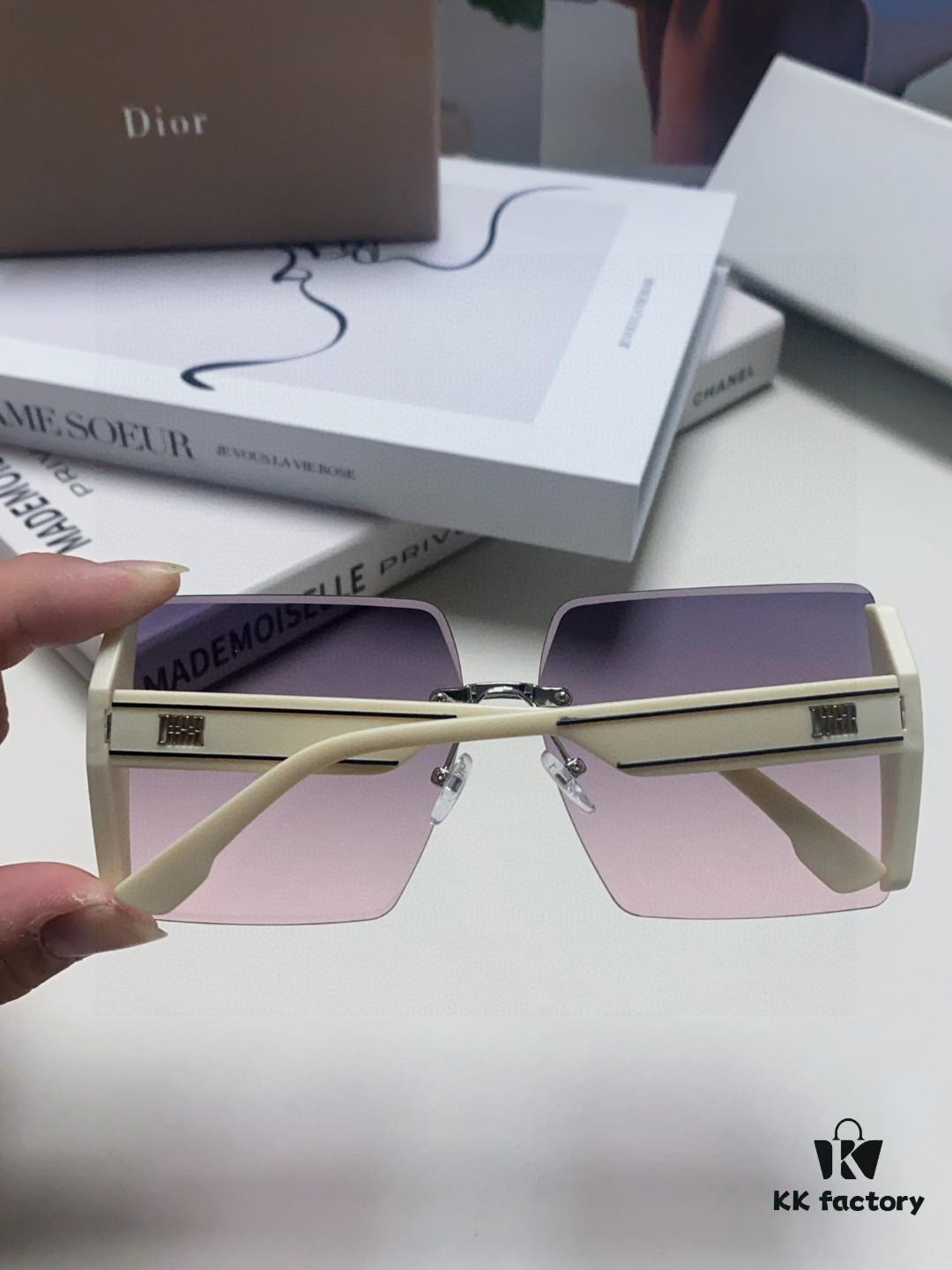 Dior 2025 New Large Frame Women's Sunglasses, Square Edged Rimless UV-Protective Vacation Sunglasses