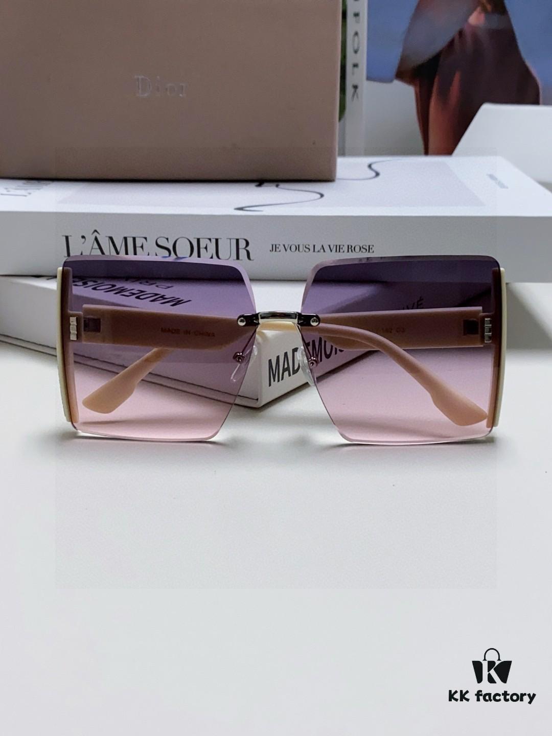 Dior 2025 New Large Frame Women's Sunglasses, Square Edged Rimless UV-Protective Vacation Sunglasses