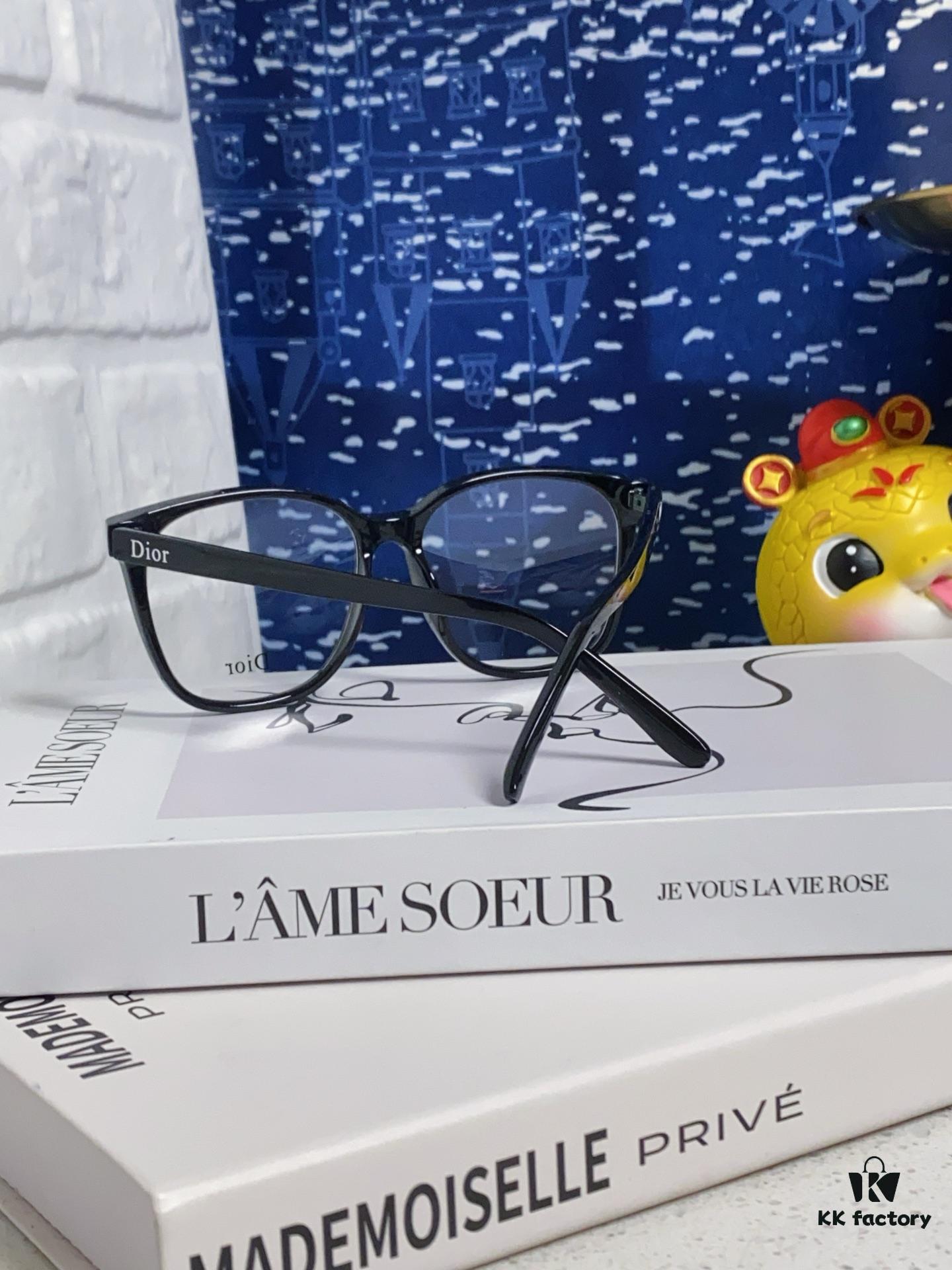 Dior 2025 New Arrival Minimalist Black Frame Eyeglasses for Women, D-Shaped Grey Blue-Light Blocking Non-Prescription Glasses, Unisex Photochromic Lens for Myopia, Suitable as Daily Wear, Sunglasses or Fashion Glasses