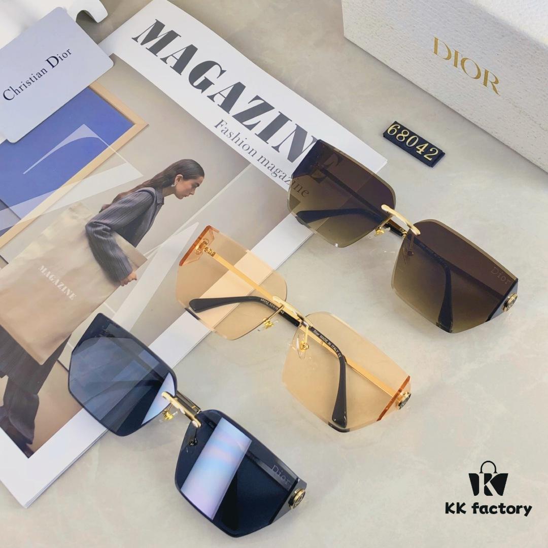 Dior Letter Curve Metal Frame Sunglasses Unisex Fashion Oversized Rimless Edge-Cut Sun Glasses for Large Faces