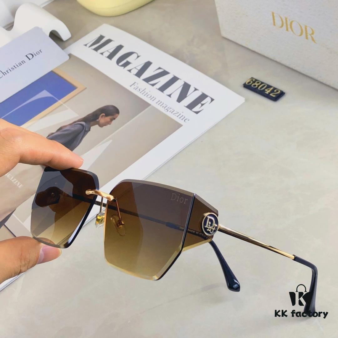 Dior Letter Curve Metal Frame Sunglasses Unisex Fashion Oversized Rimless Edge-Cut Sun Glasses for Large Faces