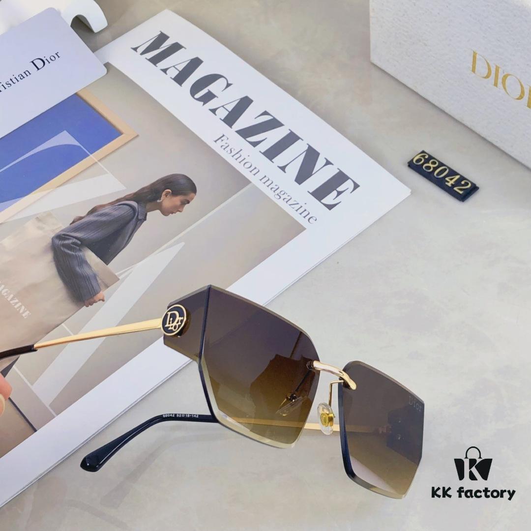 Dior Letter Curve Metal Frame Sunglasses Unisex Fashion Oversized Rimless Edge-Cut Sun Glasses for Large Faces