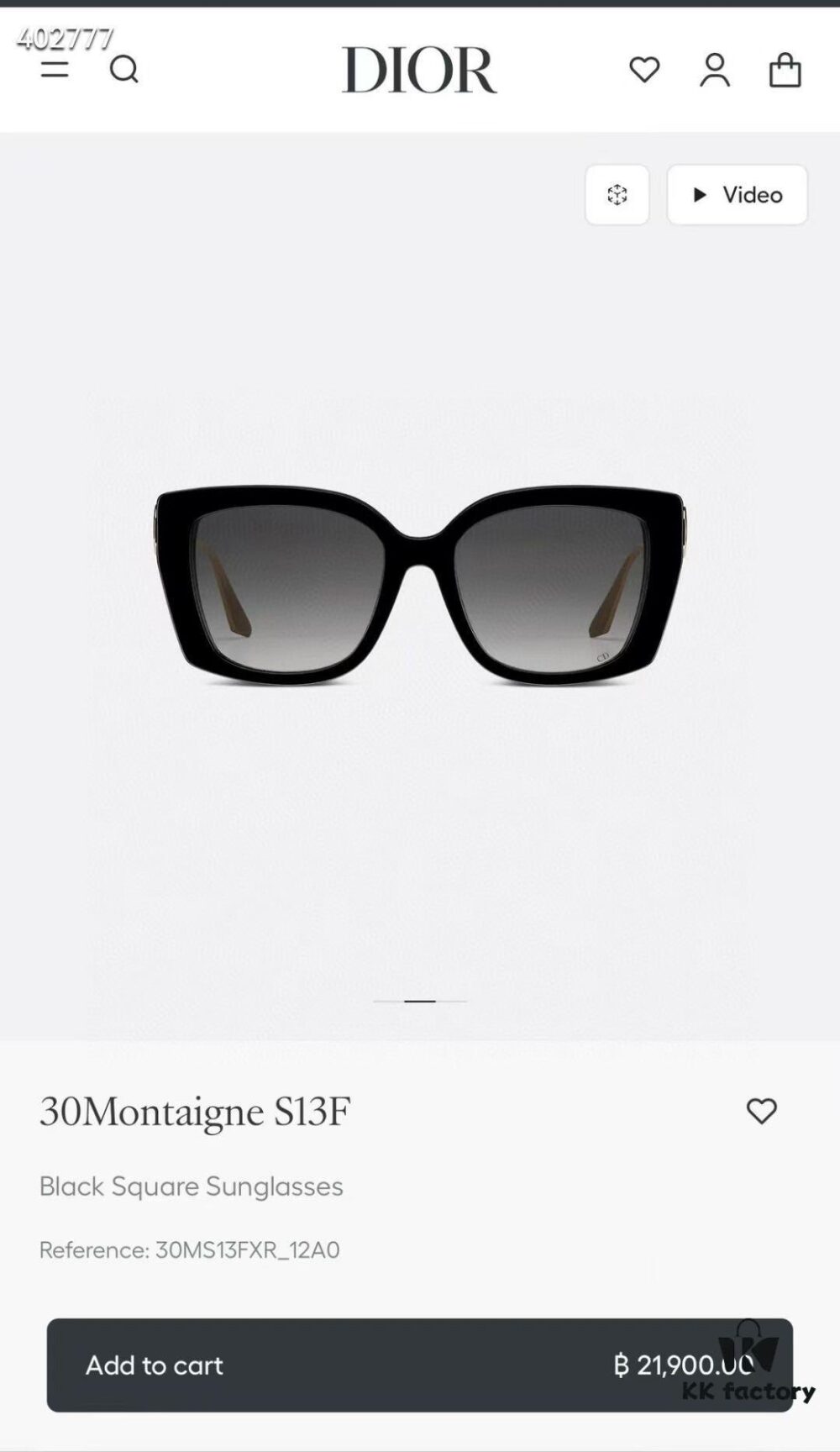 DIOR 30Montaigne S13F Square Sunglasses in Black Acetate with Gold-Tone Metal Temples and Gray Lenses