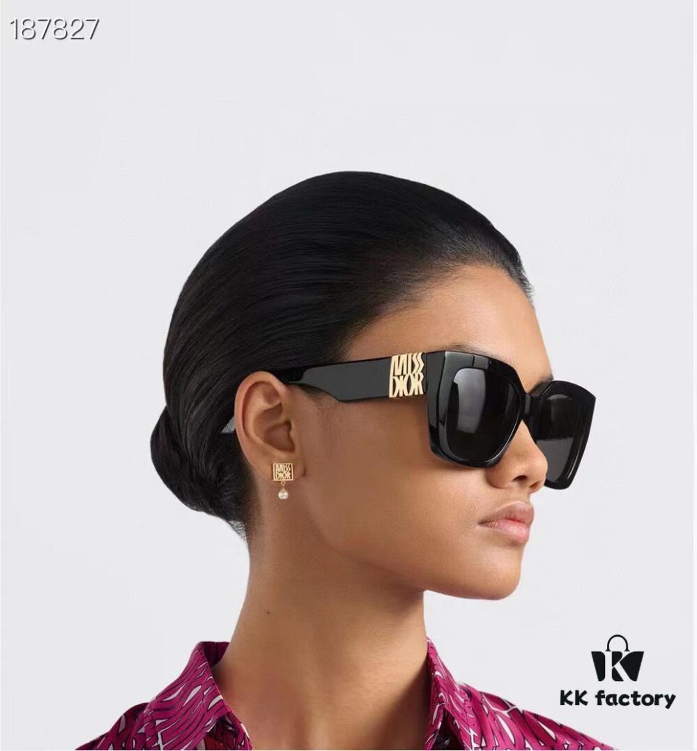 DIO* Black Acetate Frame with Wide Temples, Gold-Finish Metal Miss Dior Logo