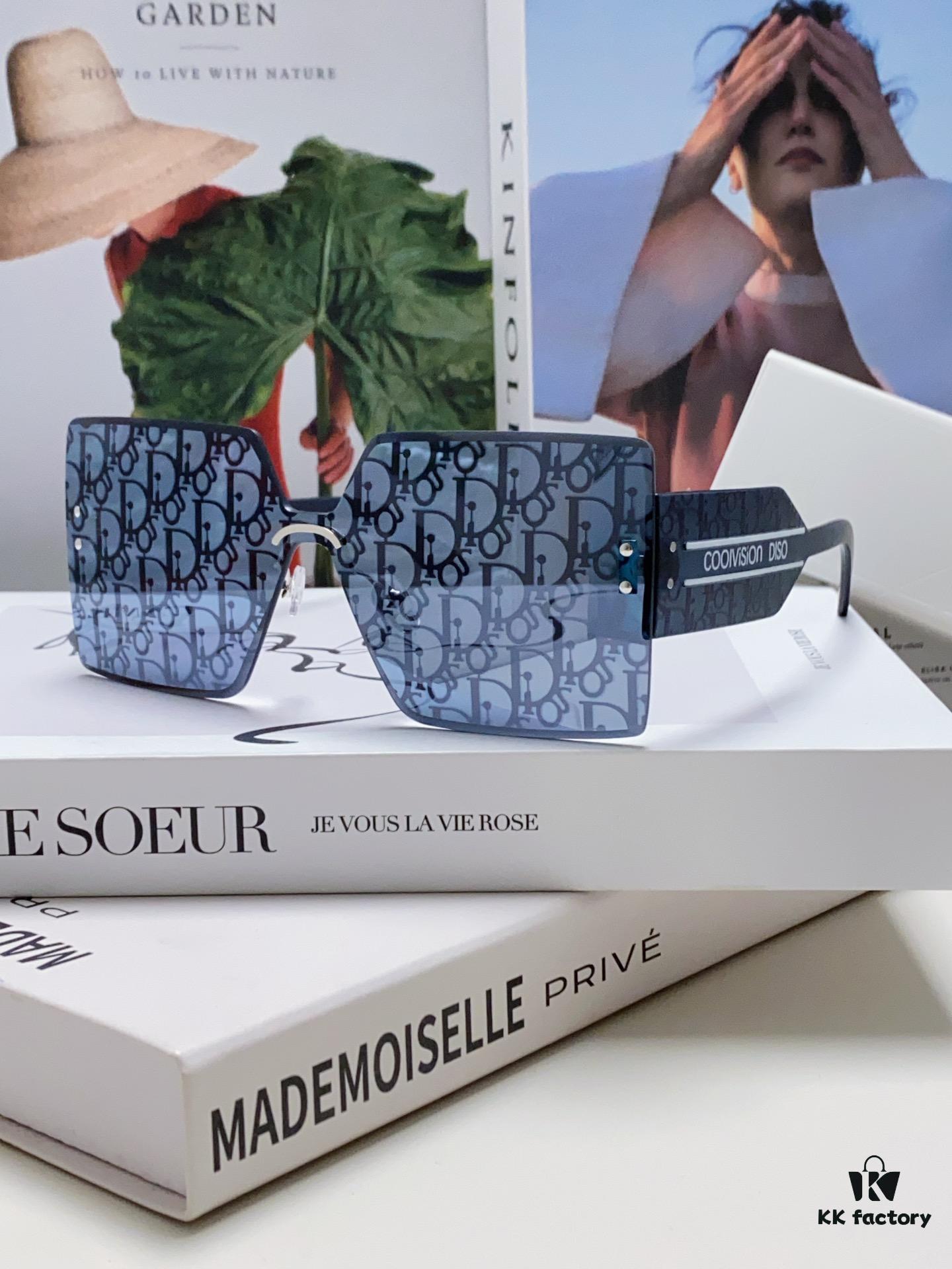 Dior 2024 New Arrival Mirror Letter Rimless Cut-Out Fashion Sunglasses for Women, Stylish Large Frame Unisex Sunglasses with Slimming Effect