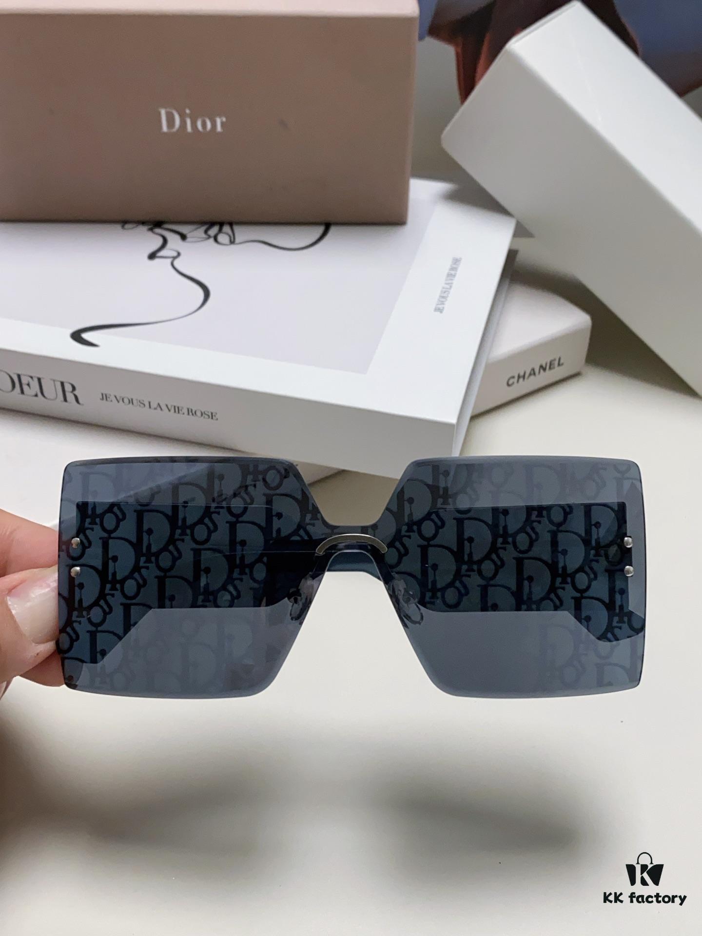 Dior 2024 New Arrival Mirror Letter Rimless Cut-Out Fashion Sunglasses for Women, Stylish Large Frame Unisex Sunglasses with Slimming Effect