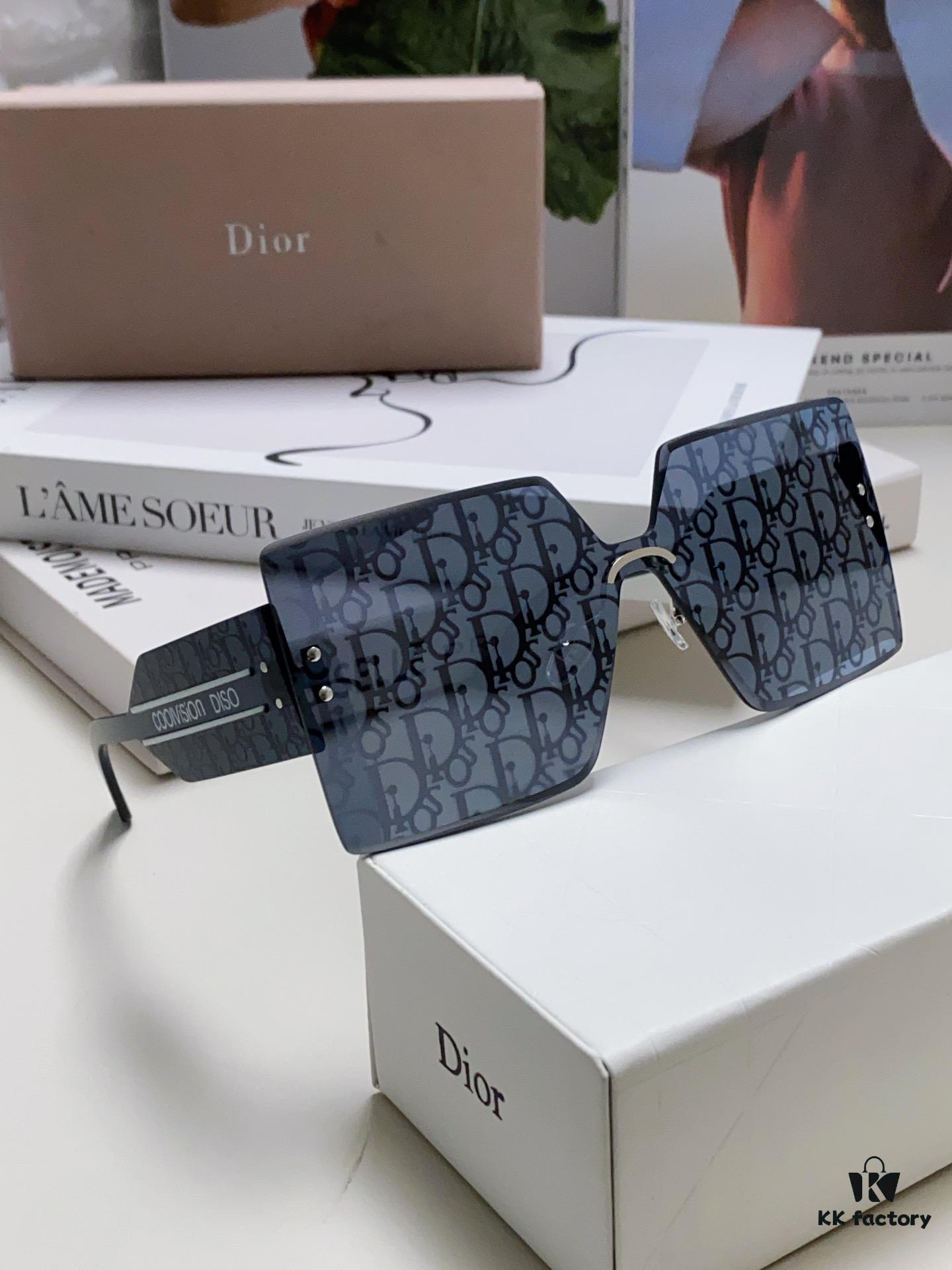 Dior 2024 New Arrival Mirror Letter Rimless Cut-Out Fashion Sunglasses for Women, Stylish Large Frame Unisex Sunglasses with Slimming Effect