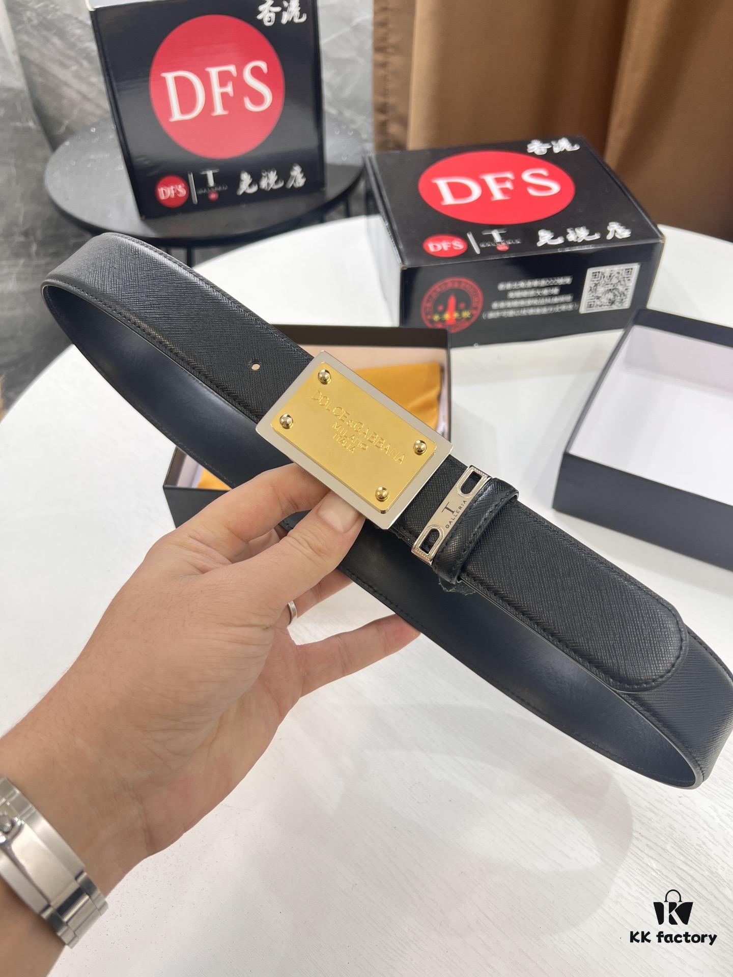D&G Original Belt Hong Kong Duty-Free Gift Box (NXP Tag with Verifiable Official Website Anti-Counterfeit Chip) Genuine Mould Stainless Steel Logo Buckle Top-Grade Belt Italian Imported Cross-Texture Crust Calfskin Fashion Runway Style 3.8cm Width