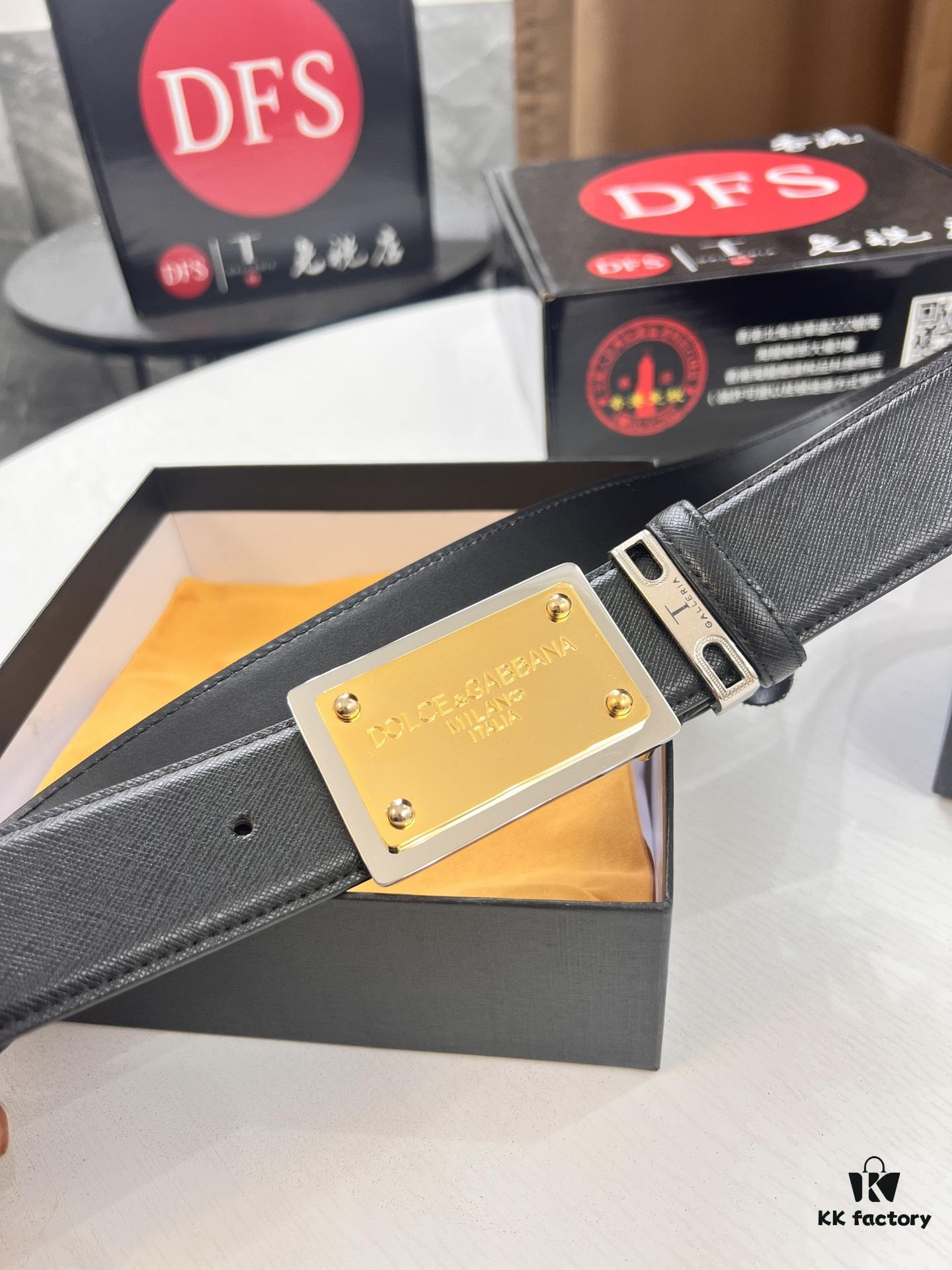 D&G Original Belt Hong Kong Duty-Free Gift Box (NXP Tag with Verifiable Official Website Anti-Counterfeit Chip) Genuine Mould Stainless Steel Logo Buckle Top-Grade Belt Italian Imported Cross-Texture Crust Calfskin Fashion Runway Style 3.8cm Width