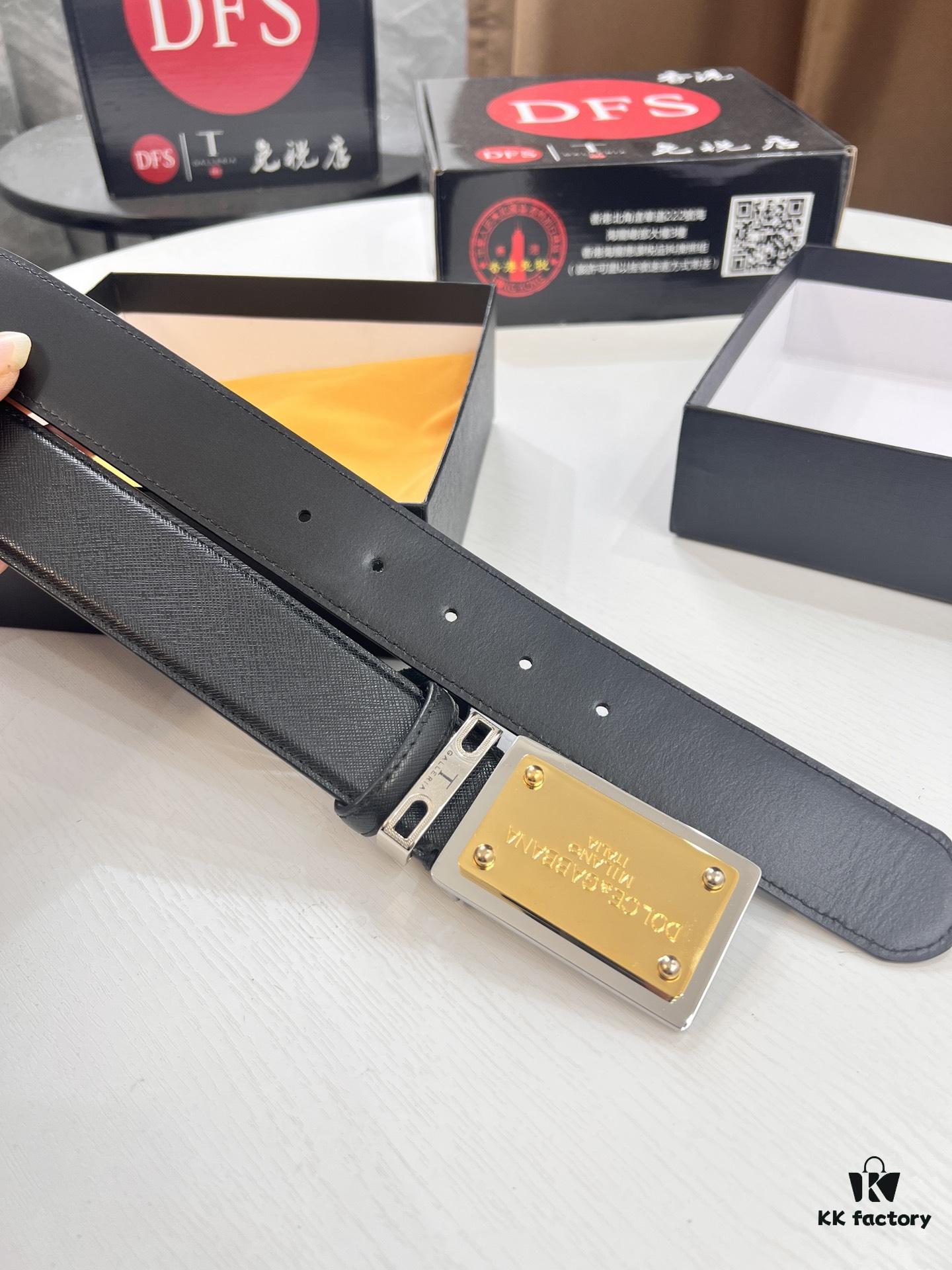 D&G Original Belt Hong Kong Duty-Free Gift Box (NXP Tag with Verifiable Official Website Anti-Counterfeit Chip) Genuine Mould Stainless Steel Logo Buckle Top-Grade Belt Italian Imported Cross-Texture Crust Calfskin Fashion Runway Style 3.8cm Width