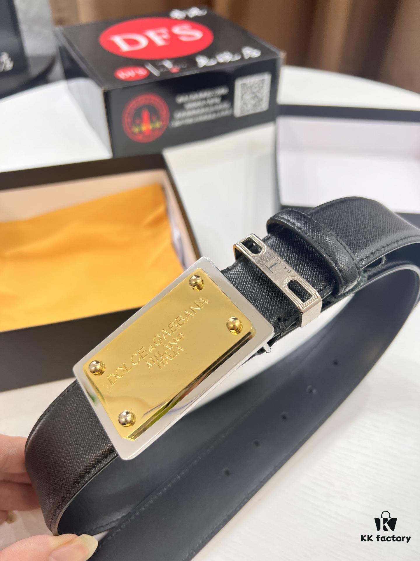 D&G Original Belt Hong Kong Duty-Free Gift Box (NXP Tag with Verifiable Official Website Anti-Counterfeit Chip) Genuine Mould Stainless Steel Logo Buckle Top-Grade Belt Italian Imported Cross-Texture Crust Calfskin Fashion Runway Style 3.8cm Width