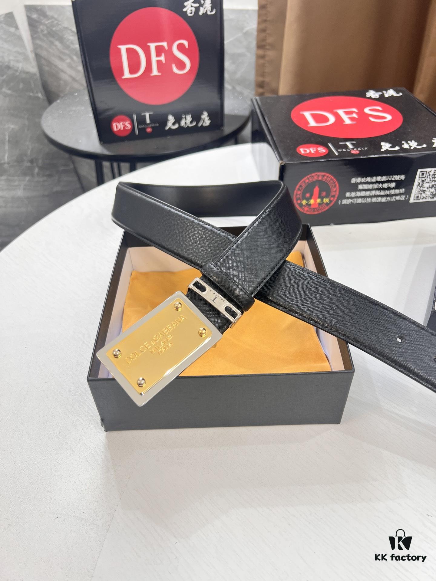 D&G Original Belt Hong Kong Duty-Free Gift Box (NXP Tag with Verifiable Official Website Anti-Counterfeit Chip) Genuine Mould Stainless Steel Logo Buckle Top-Grade Belt Italian Imported Cross-Texture Crust Calfskin Fashion Runway Style 3.8cm Width