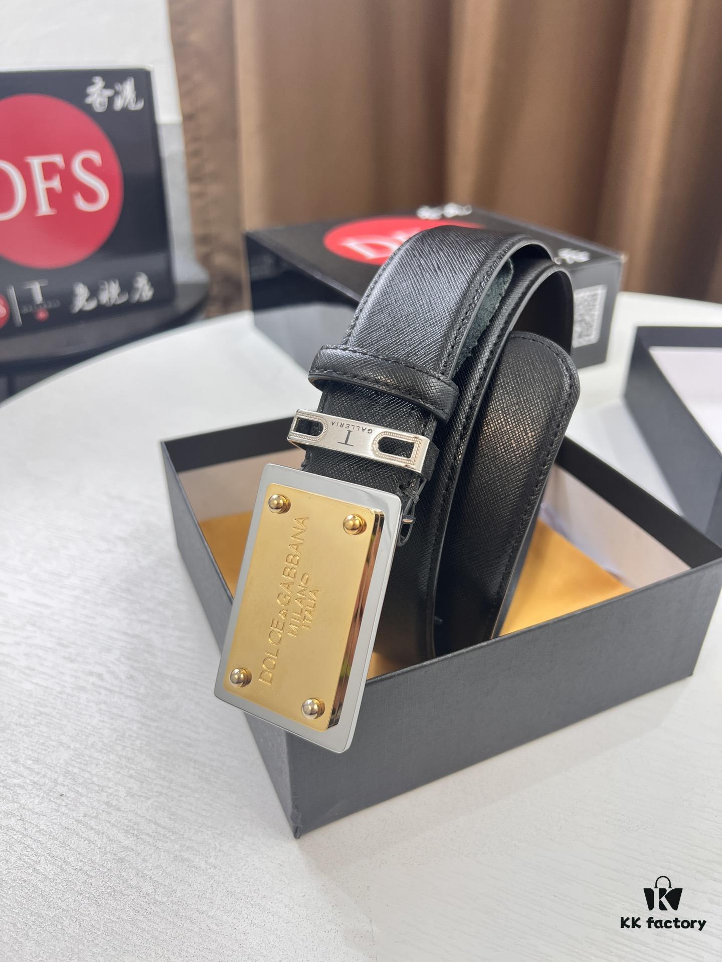 D&G Original Belt Hong Kong Duty-Free Gift Box (NXP Tag with Verifiable Official Website Anti-Counterfeit Chip) Genuine Mould Stainless Steel Logo Buckle Top-Grade Belt Italian Imported Cross-Texture Crust Calfskin Fashion Runway Style 3.8cm Width