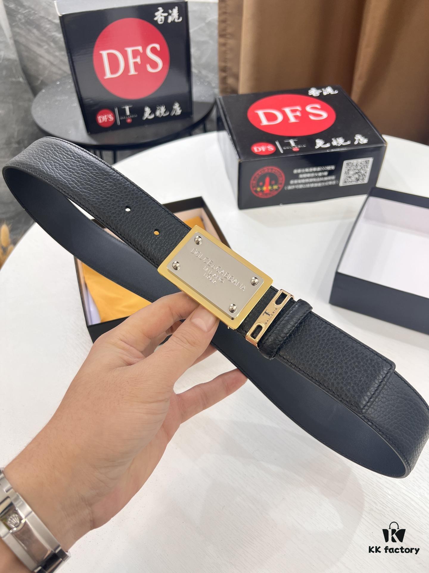 D&G Original Belt Hong Kong Duty-Free Gift Box (NXP Tag with Verifiable Official Website Anti-Counterfeit Chip) Genuine Mold Stainless Steel Logo Buckle Top-Grade Leather Italian Imported Cross-Grain Calfskin Fashion Runway Style 3.8cm Width