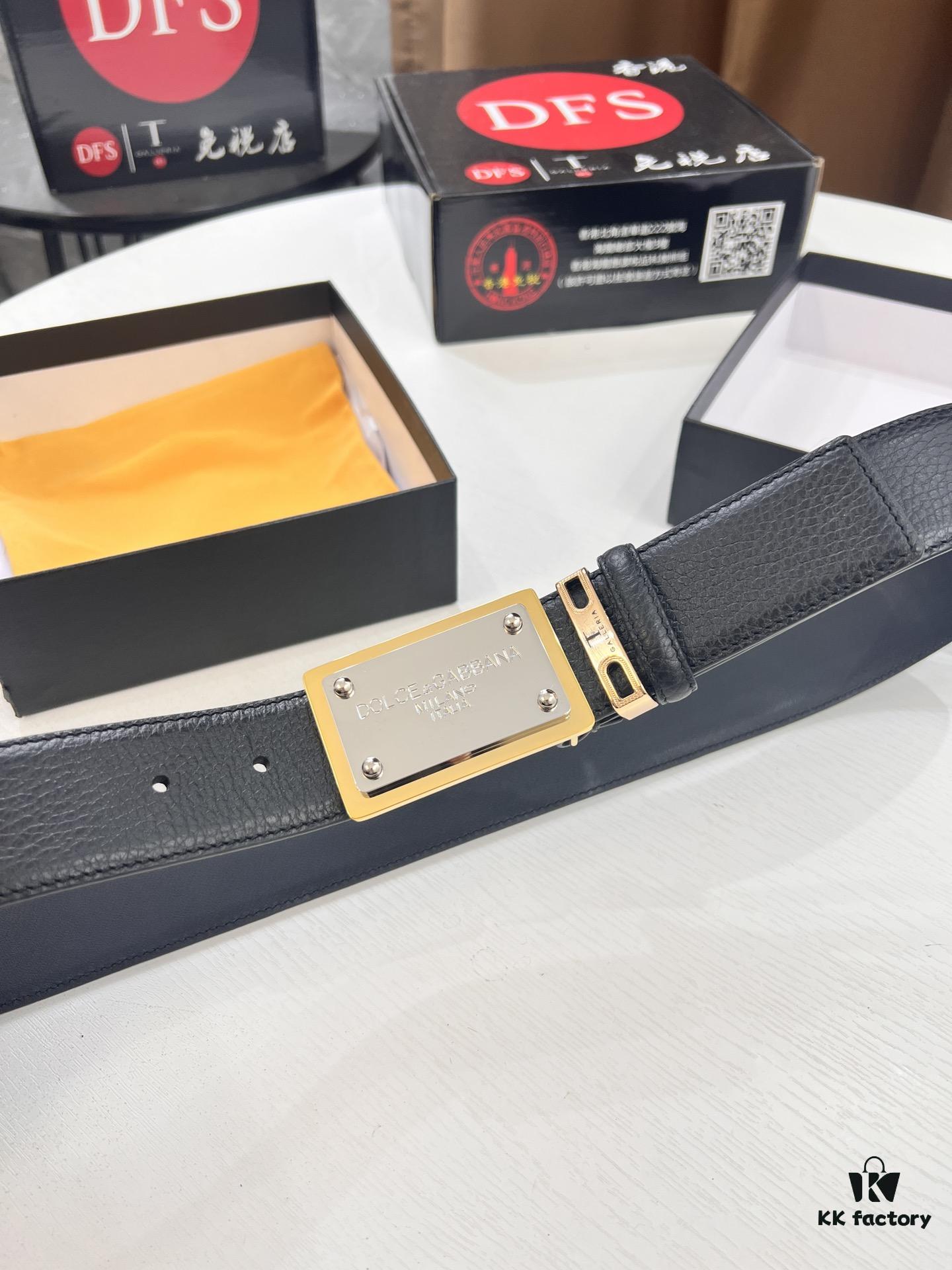 D&G Original Belt Hong Kong Duty-Free Gift Box (NXP Tag with Verifiable Official Website Anti-Counterfeit Chip) Genuine Mold Stainless Steel Logo Buckle Top-Grade Leather Italian Imported Cross-Grain Calfskin Fashion Runway Style 3.8cm Width