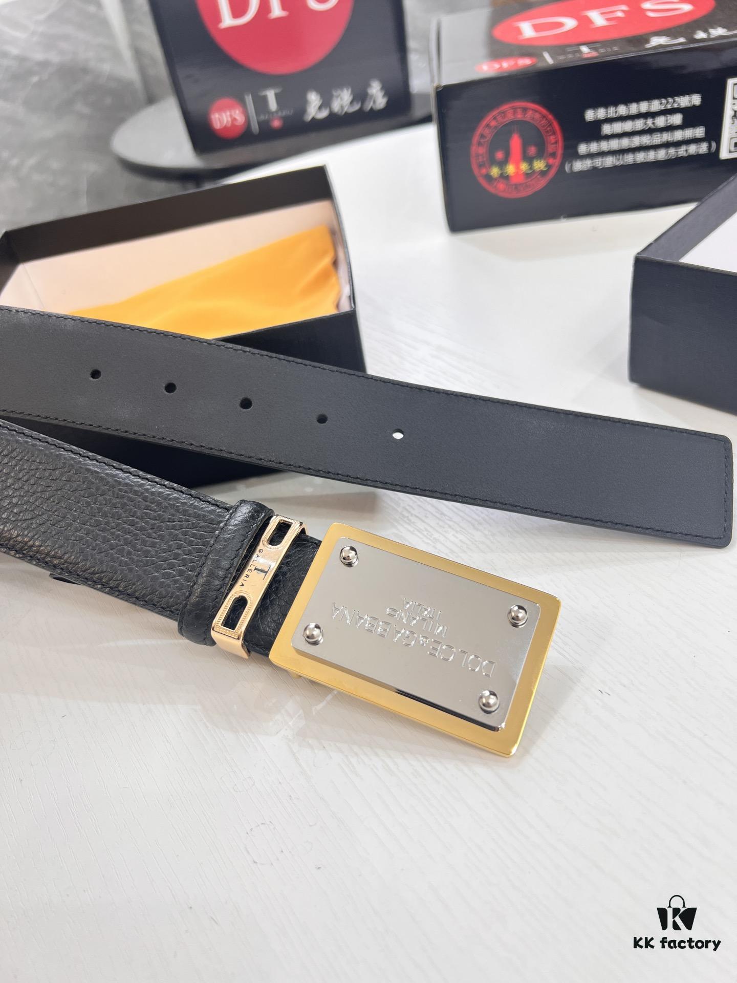 D&G Original Belt Hong Kong Duty-Free Gift Box (NXP Tag with Verifiable Official Website Anti-Counterfeit Chip) Genuine Mold Stainless Steel Logo Buckle Top-Grade Leather Italian Imported Cross-Grain Calfskin Fashion Runway Style 3.8cm Width