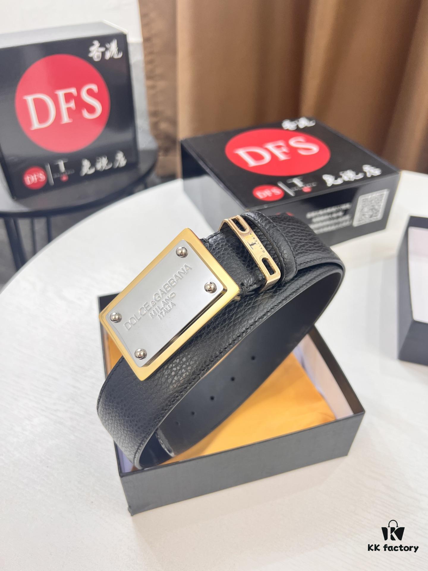 D&G Original Belt Hong Kong Duty-Free Gift Box (NXP Tag with Verifiable Official Website Anti-Counterfeit Chip) Genuine Mold Stainless Steel Logo Buckle Top-Grade Leather Italian Imported Cross-Grain Calfskin Fashion Runway Style 3.8cm Width