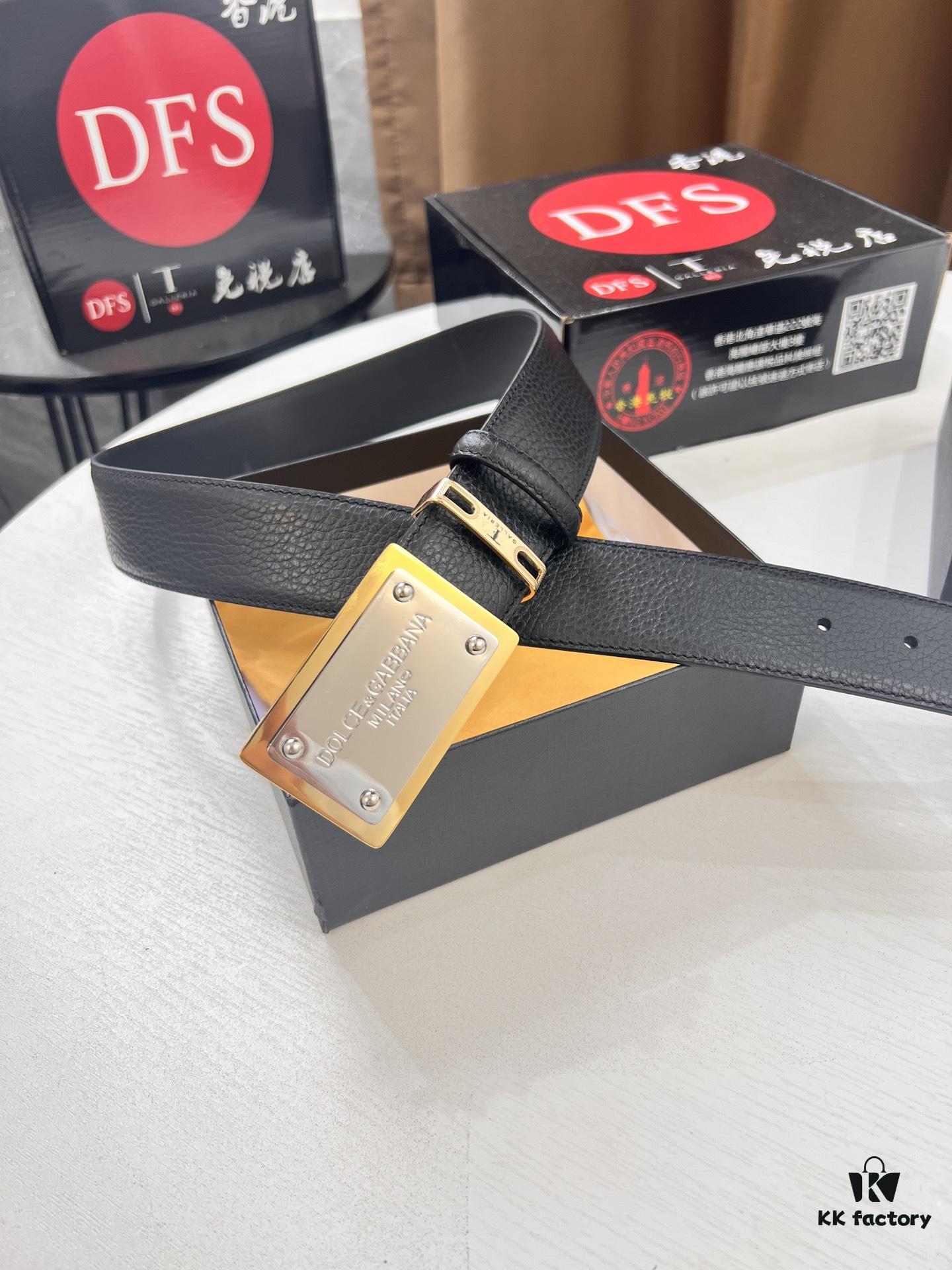 D&G Original Belt Hong Kong Duty-Free Gift Box (NXP Tag with Verifiable Official Website Anti-Counterfeit Chip) Genuine Mold Stainless Steel Logo Buckle Top-Grade Leather Italian Imported Cross-Grain Calfskin Fashion Runway Style 3.8cm Width