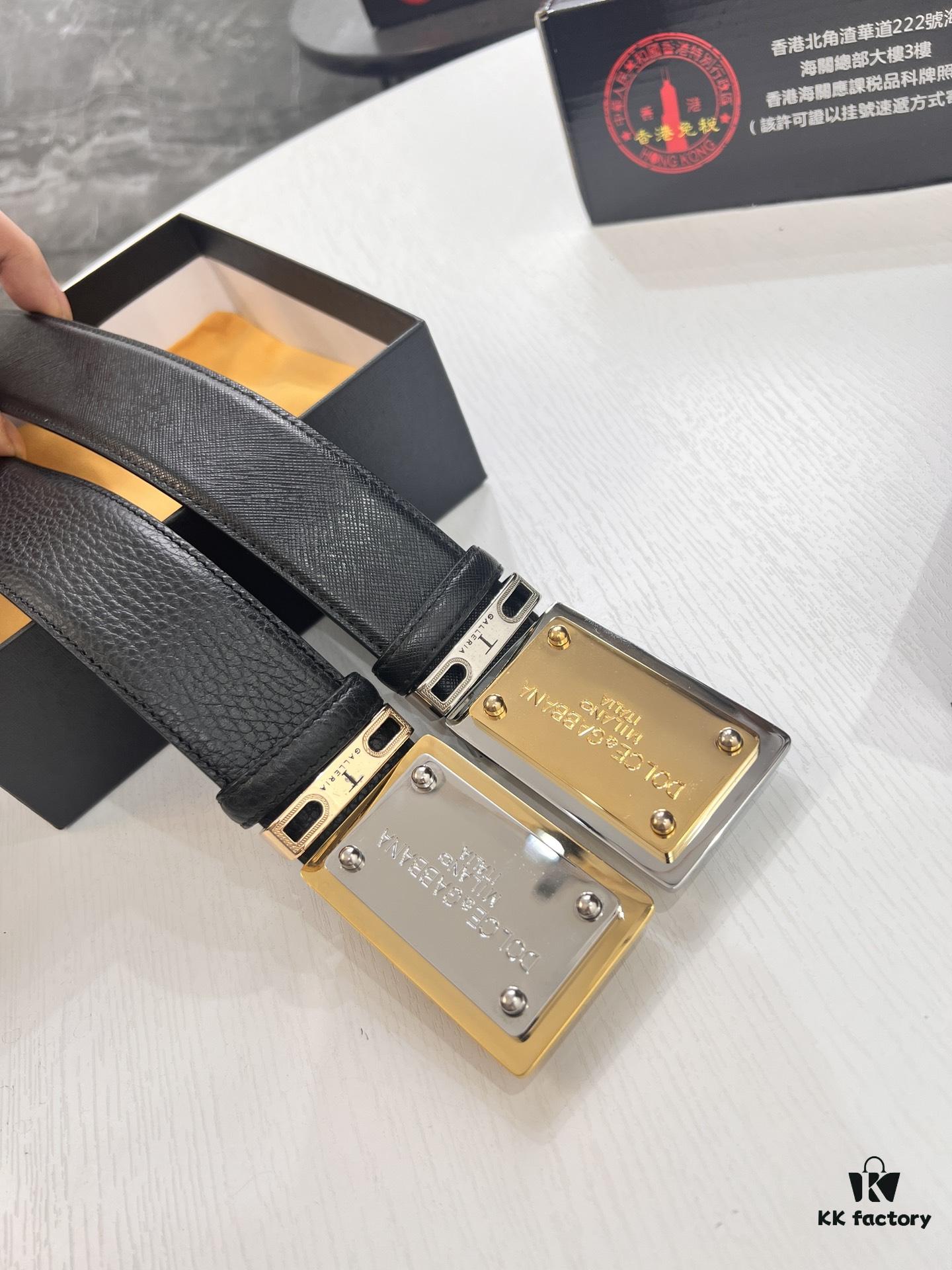 D&G Original Belt Hong Kong Duty-Free Gift Box (NXP Tag with Verifiable Official Website Anti-Counterfeit Chip) Genuine Mold Stainless Steel Logo Buckle Top-Grade Leather Italian Imported Cross-Grain Calfskin Fashion Runway Style 3.8cm Width