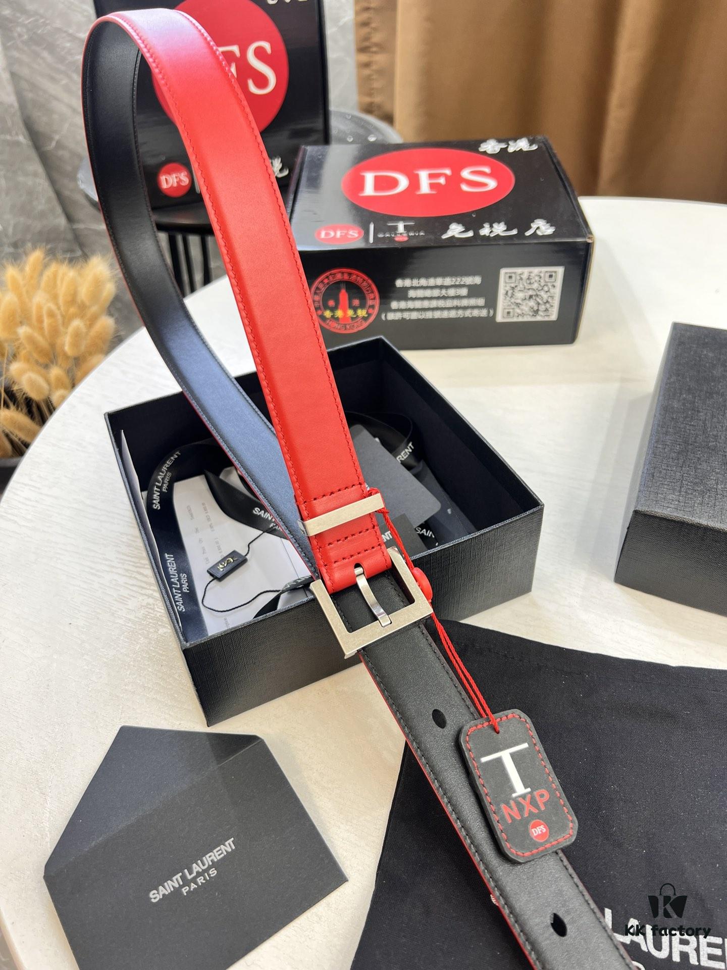 Top Women's Leather Belt, Hong Kong Duty-Free Gift Box (NXP Hangtag with Authenticity Chip, Official Anti-Counterfeit Verification)