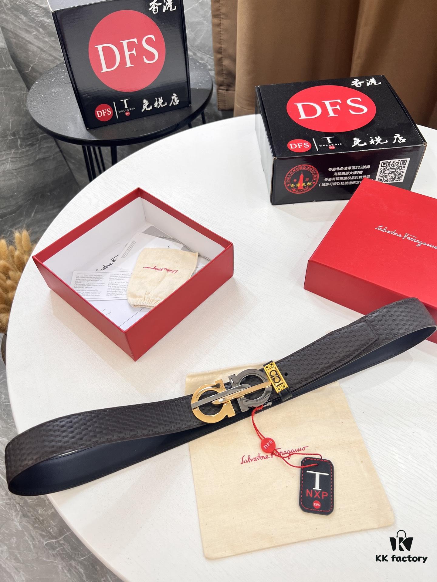 Salvatore Ferragamo Men's Belt, Genuine Full-Grain Calfskin, Reversible Design, 3.5cm Width, New Minimalist Steel Hardware, Adjustable Length