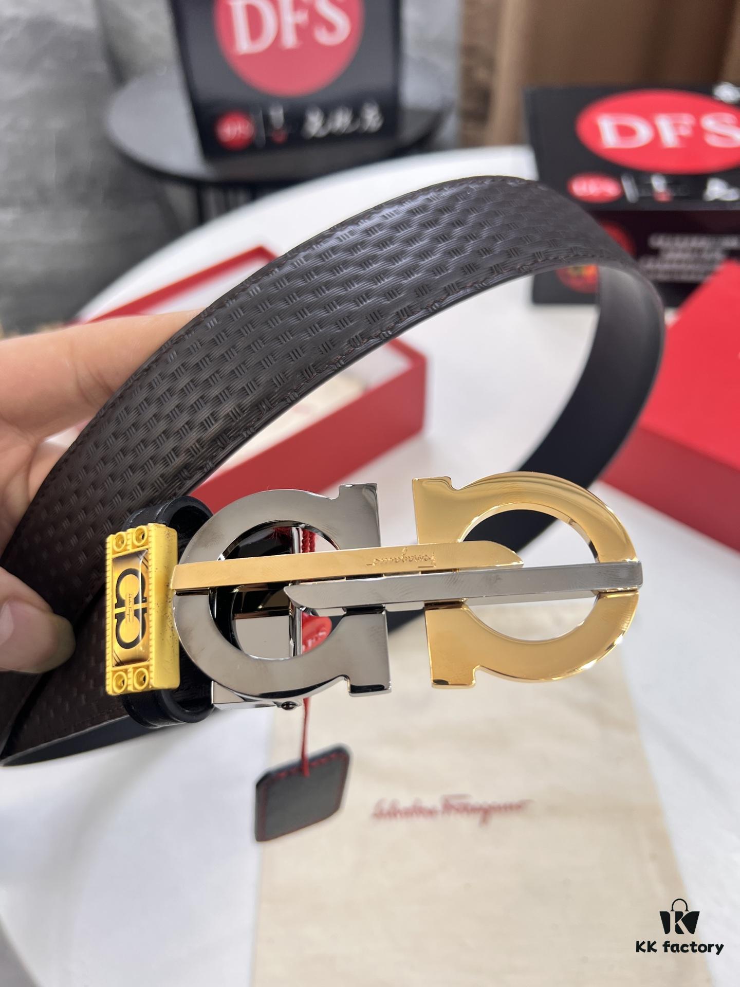 Salvatore Ferragamo Men's Belt, Genuine Full-Grain Calfskin, Reversible Design, 3.5cm Width, New Minimalist Steel Hardware, Adjustable Length