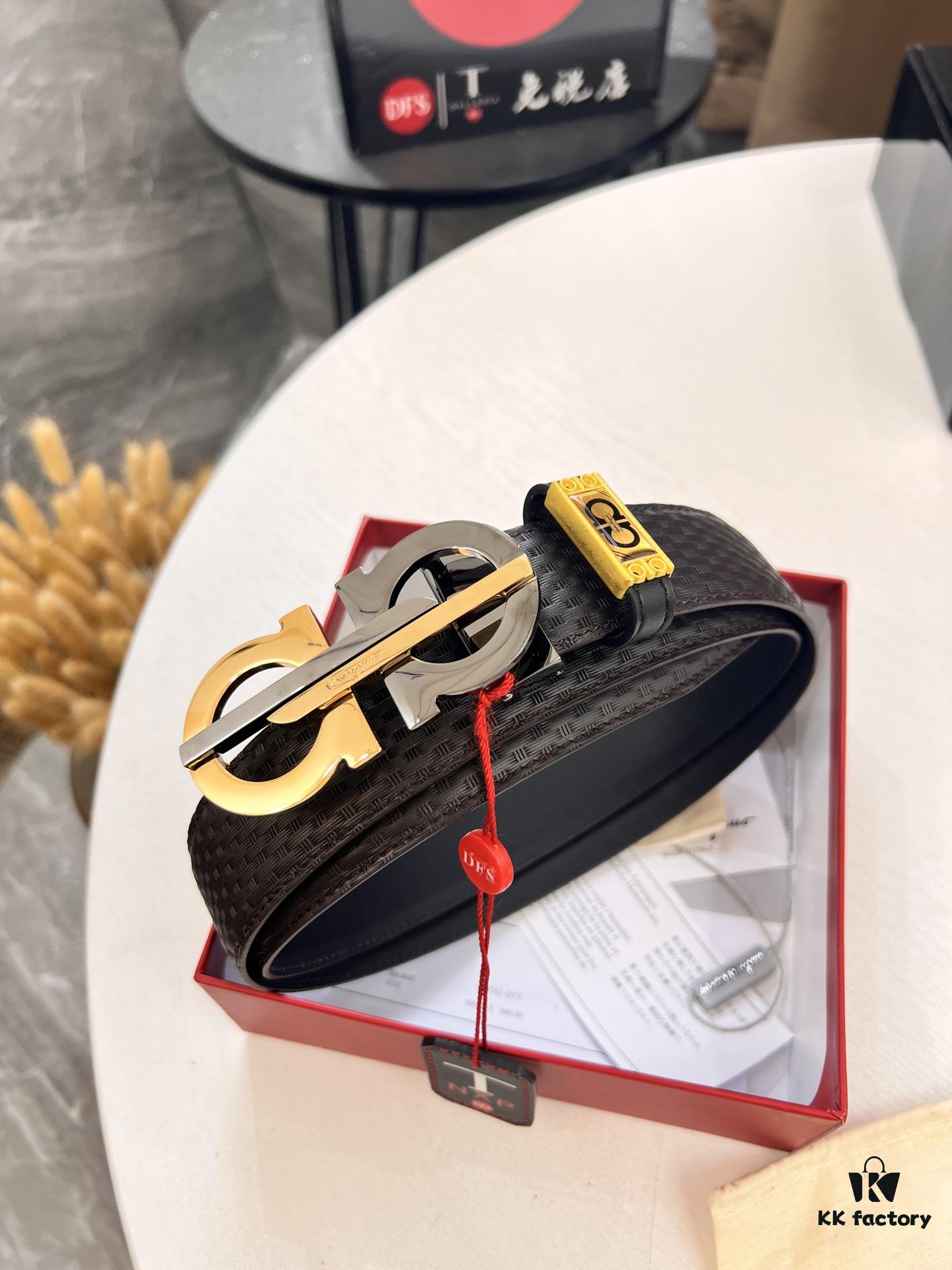 Salvatore Ferragamo Men's Belt, Genuine Full-Grain Calfskin, Reversible Design, 3.5cm Width, New Minimalist Steel Hardware, Adjustable Length