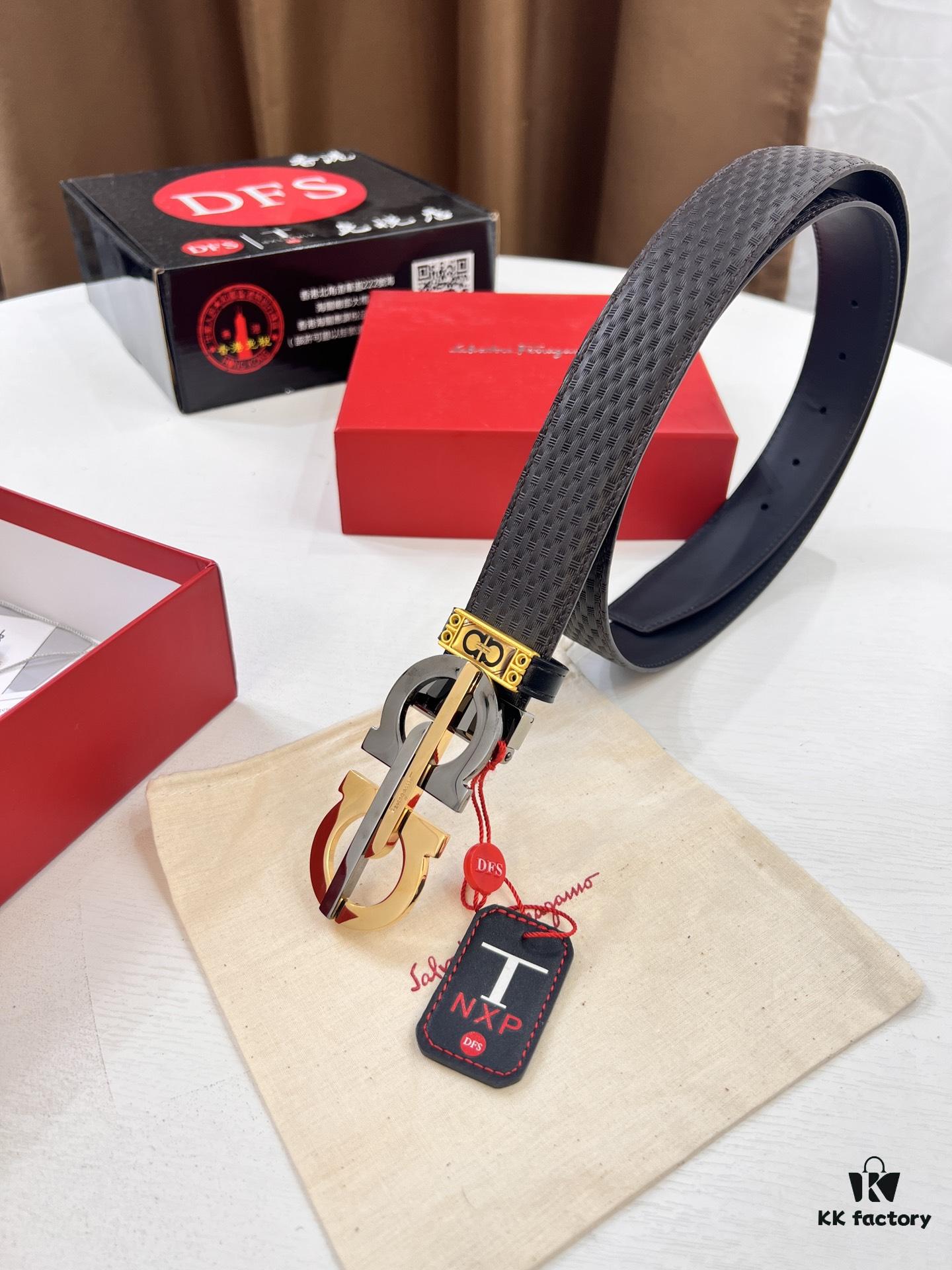 Salvatore Ferragamo Men's Belt, Genuine Full-Grain Calfskin, Reversible Design, 3.5cm Width, New Minimalist Steel Hardware, Adjustable Length