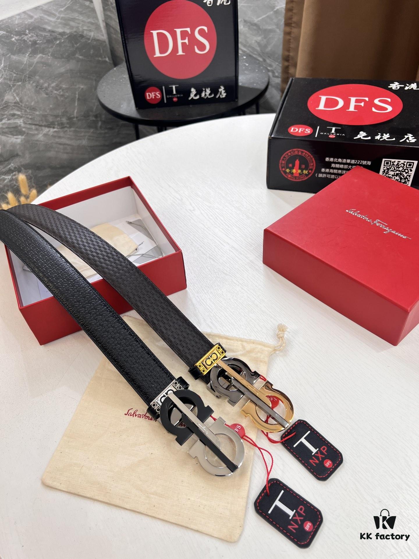 Salvatore Ferragamo Men's Belt, Genuine Full-Grain Calfskin, Reversible Design, 3.5cm Width, New Minimalist Steel Hardware, Adjustable Length