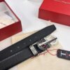Ferragamo Men's Belt, Genuine Imported Grain Leather, Double-Sided Wear, 3.5cm Width, New Simple Color Stainless Steel Buckle, Adjustable Length