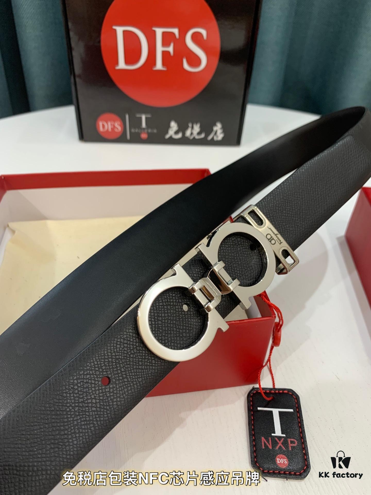 Top-Tier Salvatore Ferragamo Belt, Hong Kong Duty-Free T Gift Box, Anti-Counterfeit QR Code Authentication, Genuine 8-Shaped Hardware, Full-Grain Imported Cowhide, Dual-Color Reversible Design