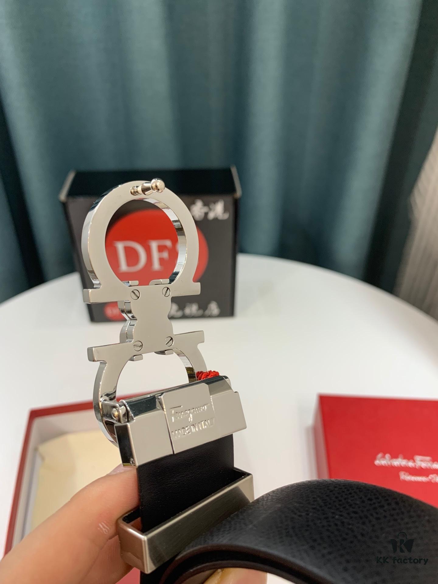 Top-Tier Salvatore Ferragamo Belt, Hong Kong Duty-Free T Gift Box, Anti-Counterfeit QR Code Authentication, Genuine 8-Shaped Hardware, Full-Grain Imported Cowhide, Dual-Color Reversible Design