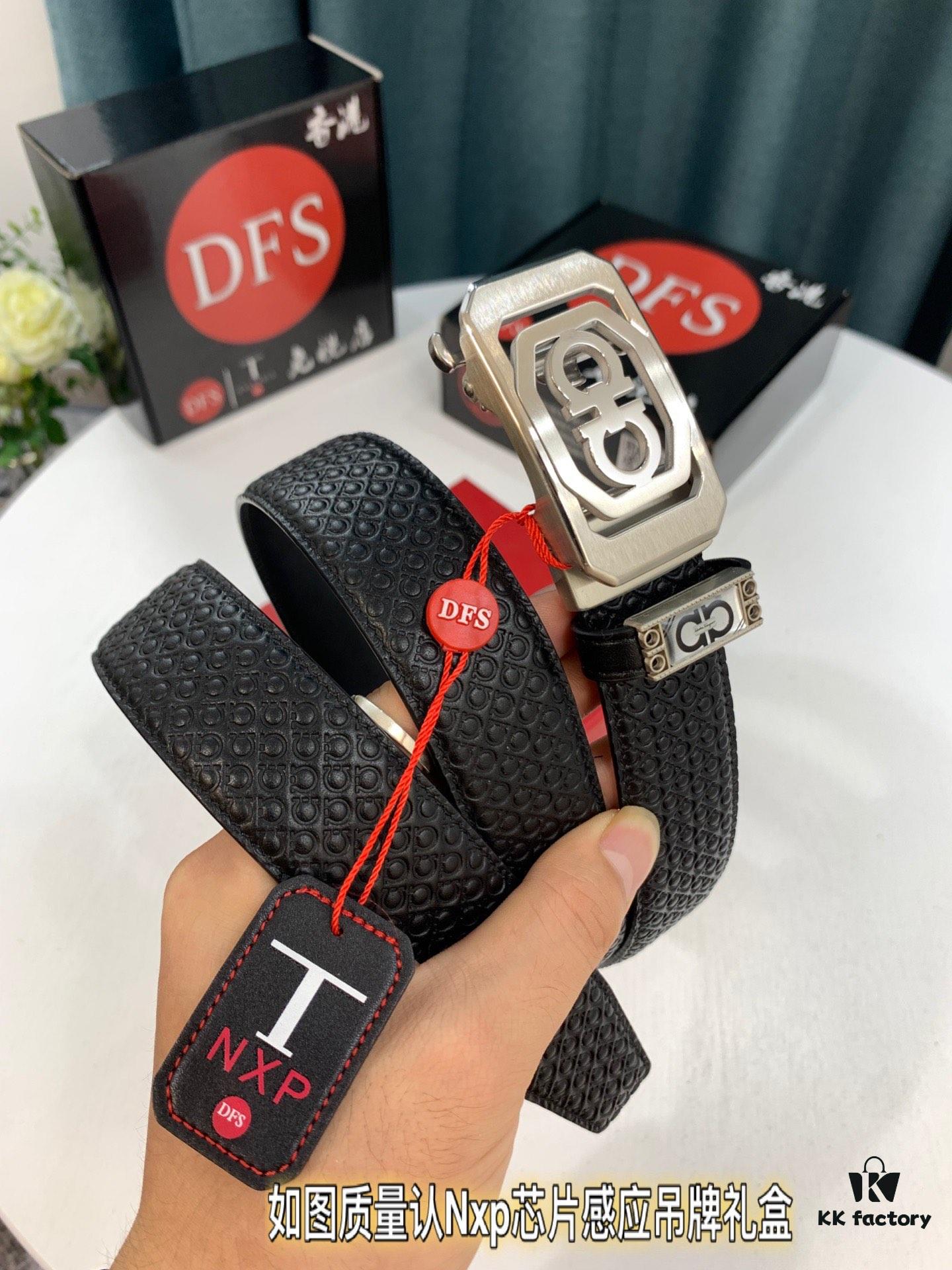 Arrival 🎺🎺 Authentic Photo, Ferragamo Automatic Men's Leather Belt, ZP Molded 8-Shaped Beveled Pattern with Stainless Steel Hardware, Business Belt, Imported Top-Grade First-Layer Calfskin with Ferragamo '8' Pattern Buckle, Self-Adjusting Prong, 3.5 cm Width