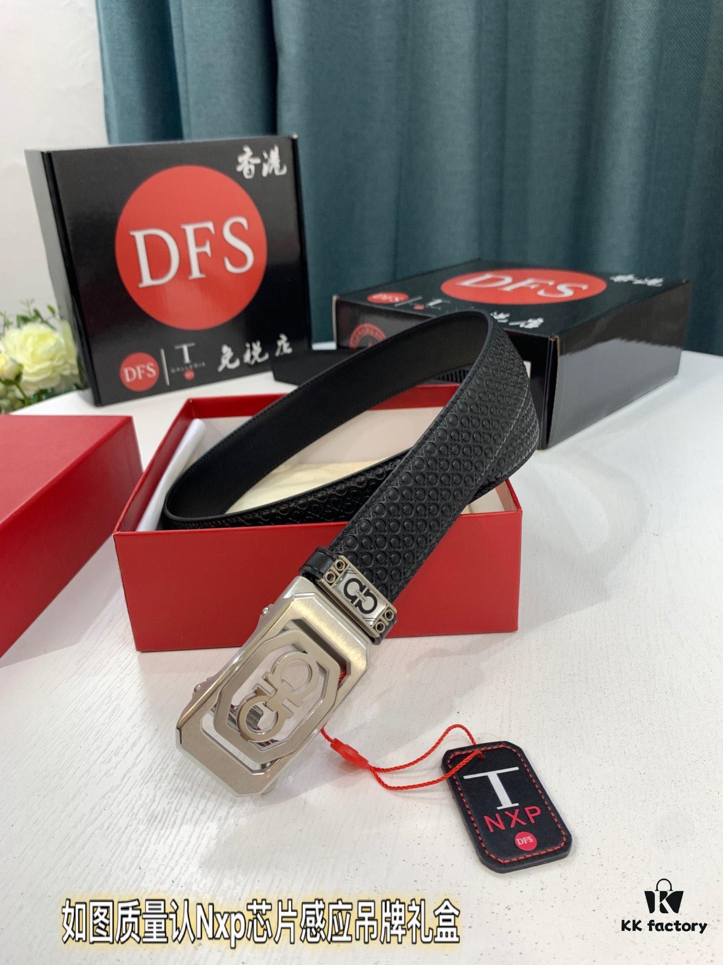 Arrival 🎺🎺 Authentic Photo, Ferragamo Automatic Men's Leather Belt, ZP Molded 8-Shaped Beveled Pattern with Stainless Steel Hardware, Business Belt, Imported Top-Grade First-Layer Calfskin with Ferragamo '8' Pattern Buckle, Self-Adjusting Prong, 3.5 cm Width