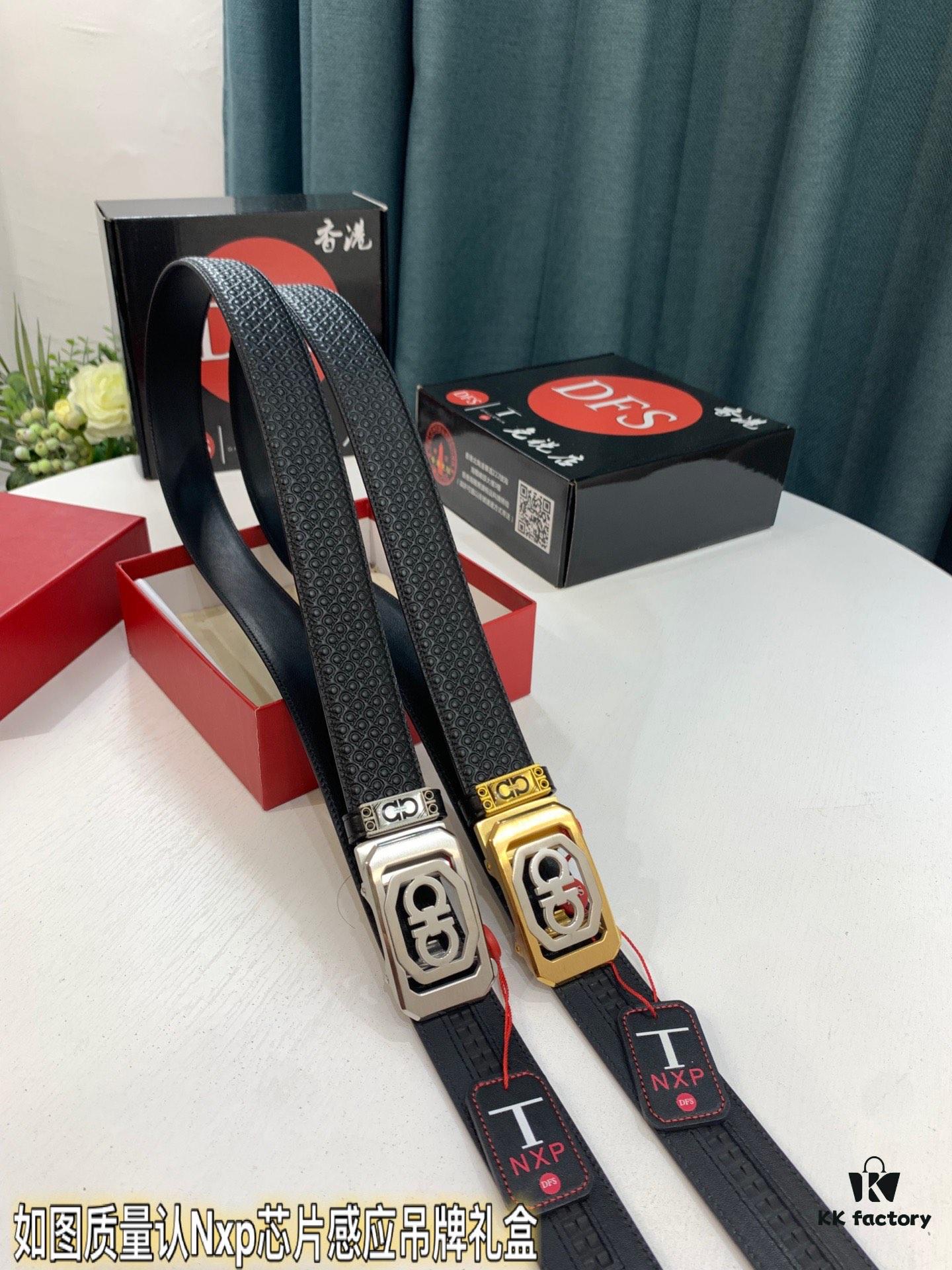 Arrival 🎺🎺 Authentic Photo, Ferragamo Automatic Men's Leather Belt, ZP Molded 8-Shaped Beveled Pattern with Stainless Steel Hardware, Business Belt, Imported Top-Grade First-Layer Calfskin with Ferragamo '8' Pattern Buckle, Self-Adjusting Prong, 3.5 cm Width