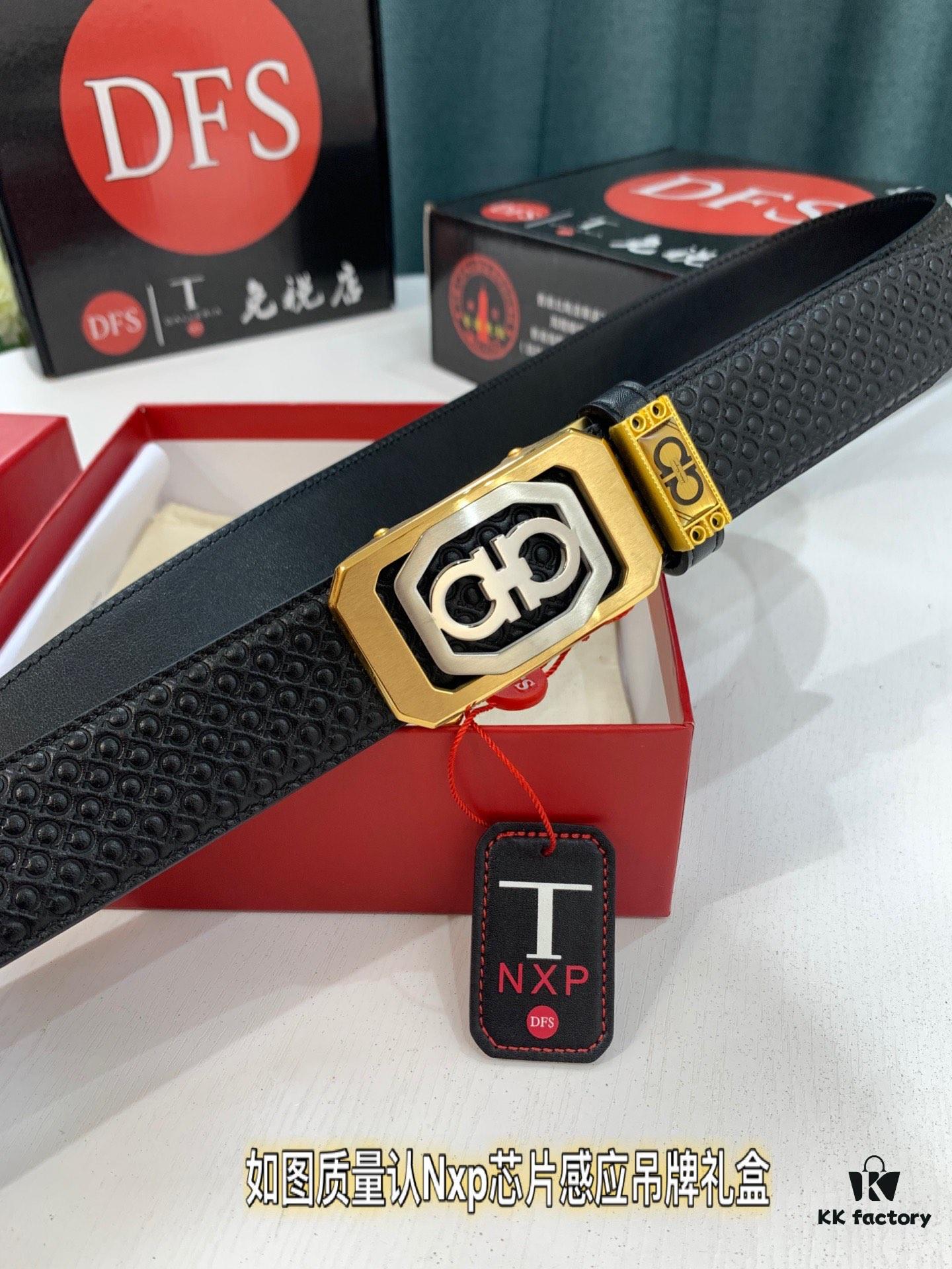 Arrival 🎺🎺 Genuine Photo, Ferragamo Automatic Series Men's Belt, ZP Molded 8-Shaped Beveled Pattern with Stainless Steel Hardware, Business Belt, Imported Small Ferragamo 8-Pattern Full-Grain Cowhide, Automatic Tooth Adjustment, Width 3.5 cm